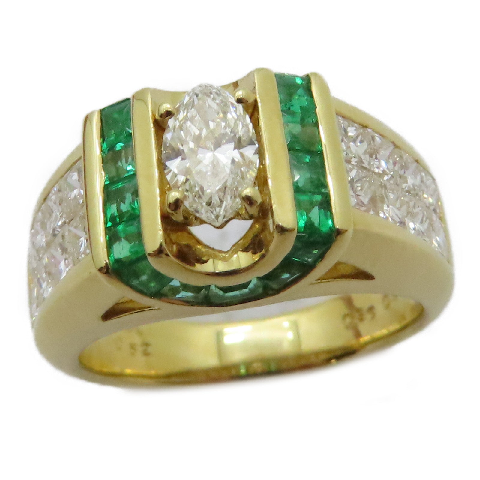 JEWELRY 【激減優惠】18K黃金Emerald Diamond Ring 0.52ct綠寶石/0.36ct 0.91ct鑽石戒指US#4.5