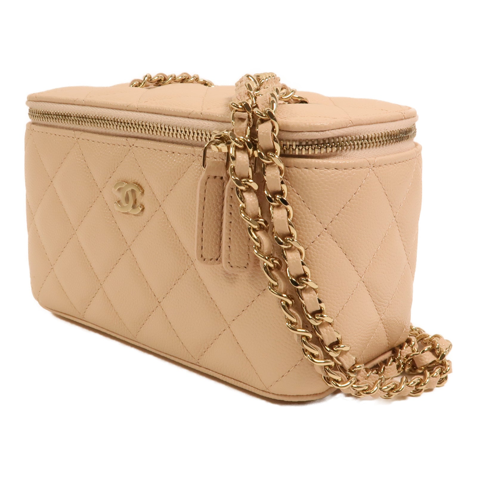 CHANEL 牛皮皮革Vanity Case金扣鏈帶肩背袋