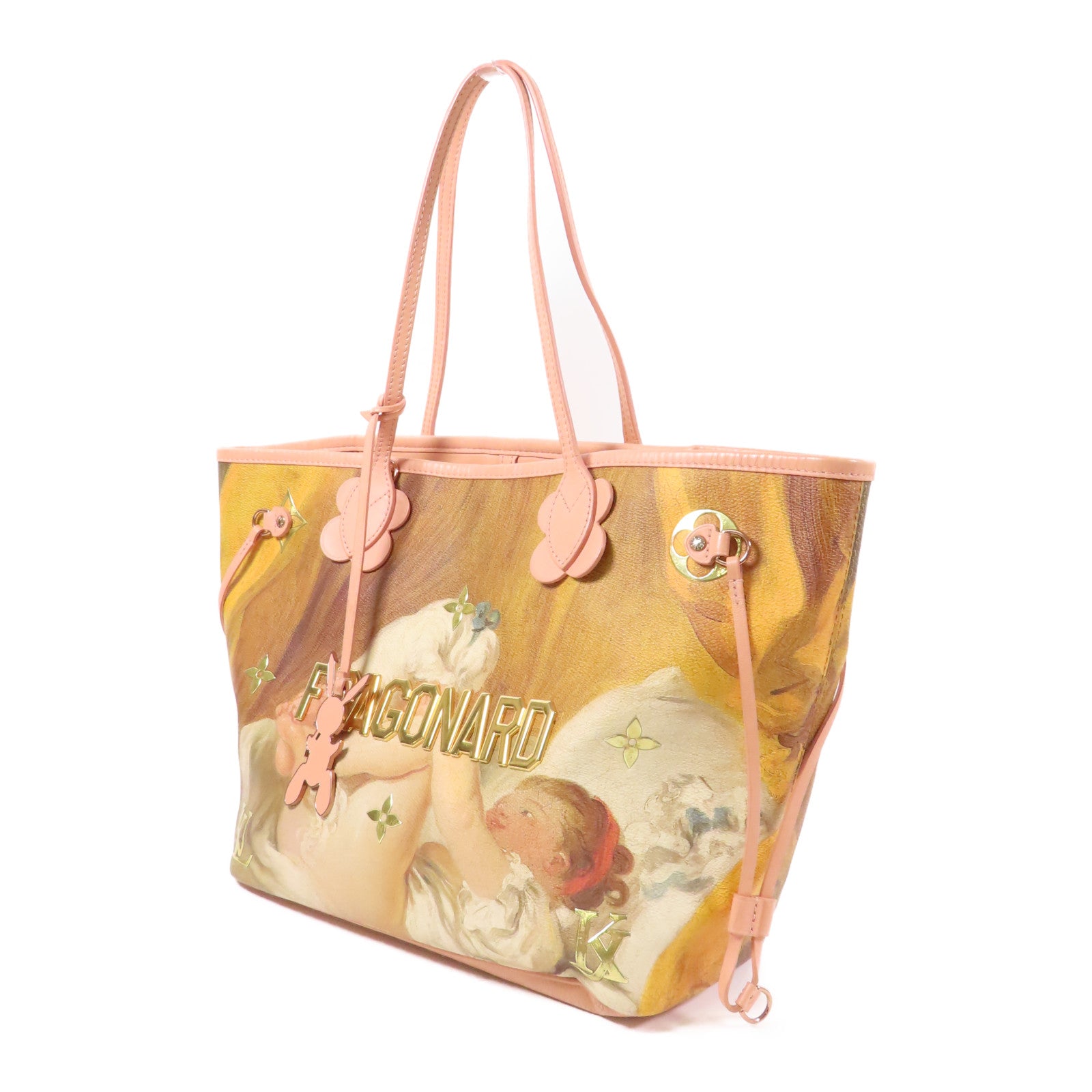 LOUIS VUITTON 塗層帆布/牛皮皮革Masters Collection Fragonard Neverfull MM手挽袋棕色/粉紅色