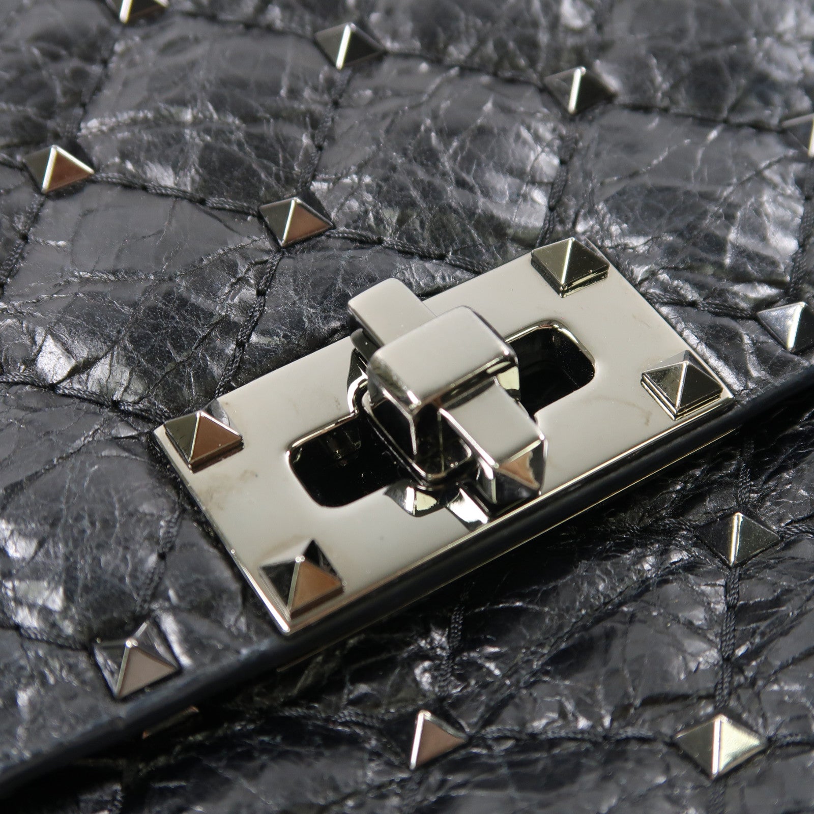 Valentino 牛皮皮革2 Way Shoulder銀扣手挽肩背兩用袋黑色