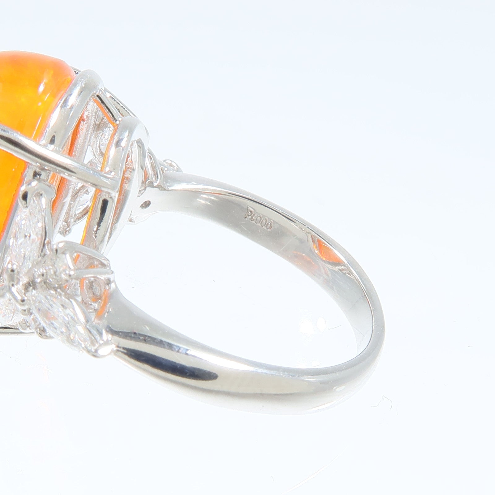JEWELRY PT900鉑金Fire Opal Diamond Ring蛋白石/鑽石戒指