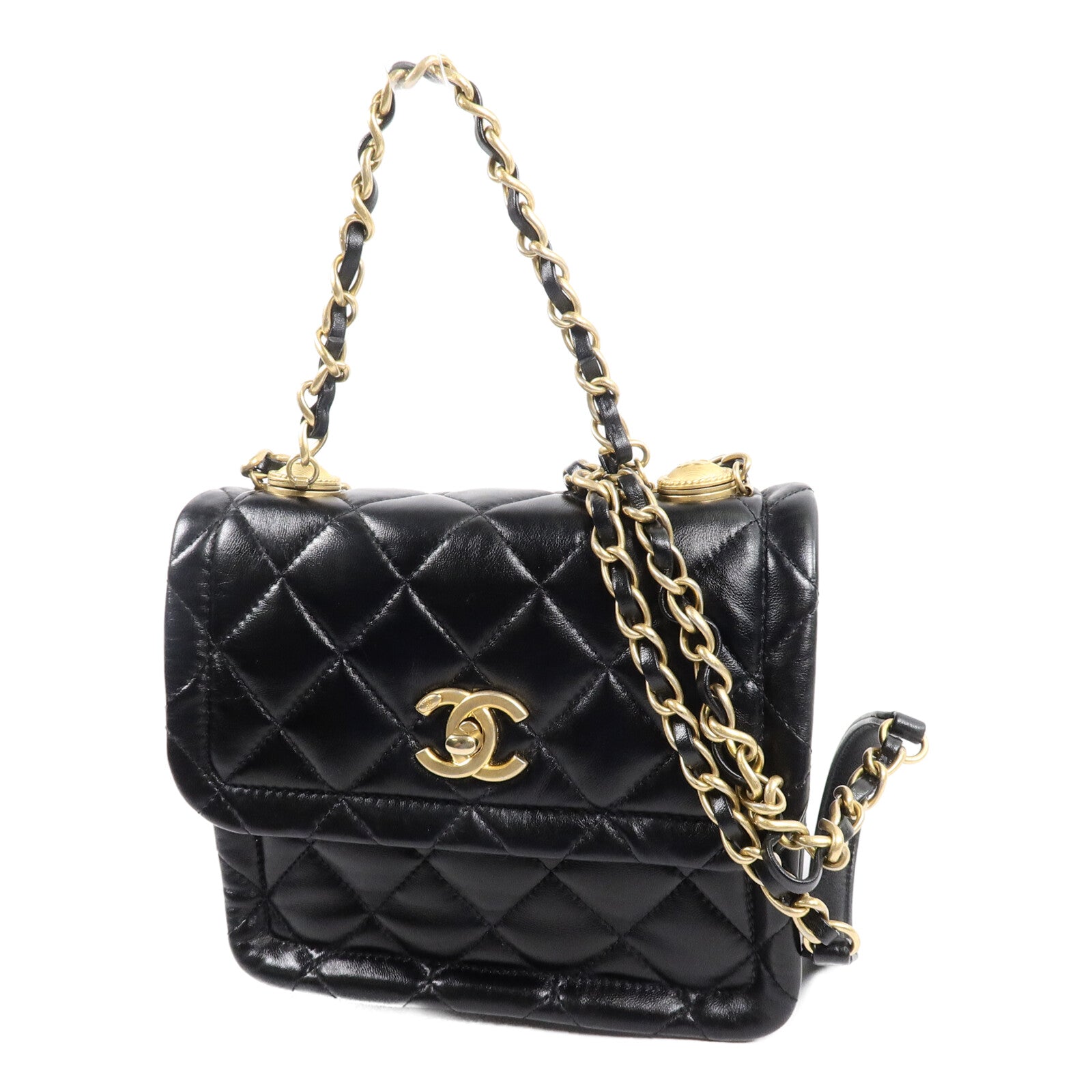 CHANEL 羊皮皮革Coco Mark Square Flap鏈帶手挽肩背兩用袋
