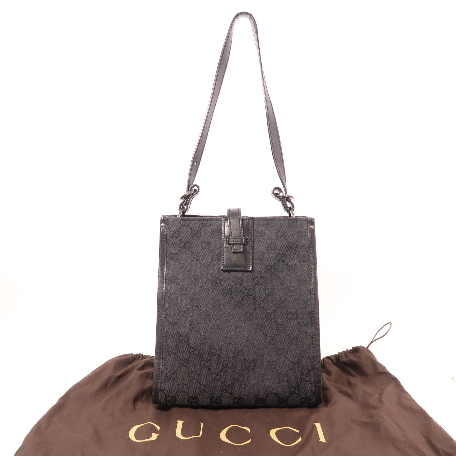GUCCI 帆布Shoulder Tote銀扣肩背袋