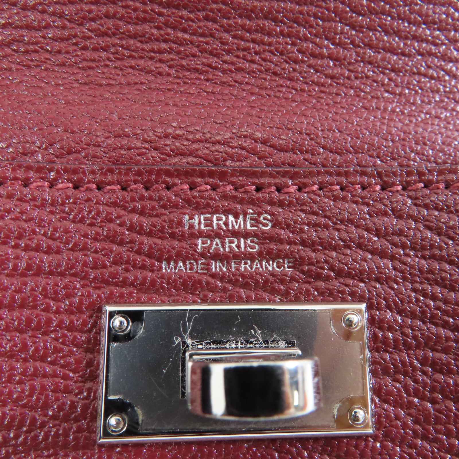 HERMES 【激減優惠】Chevre皮革Kelly Pocket銀扣錢包酒紅色