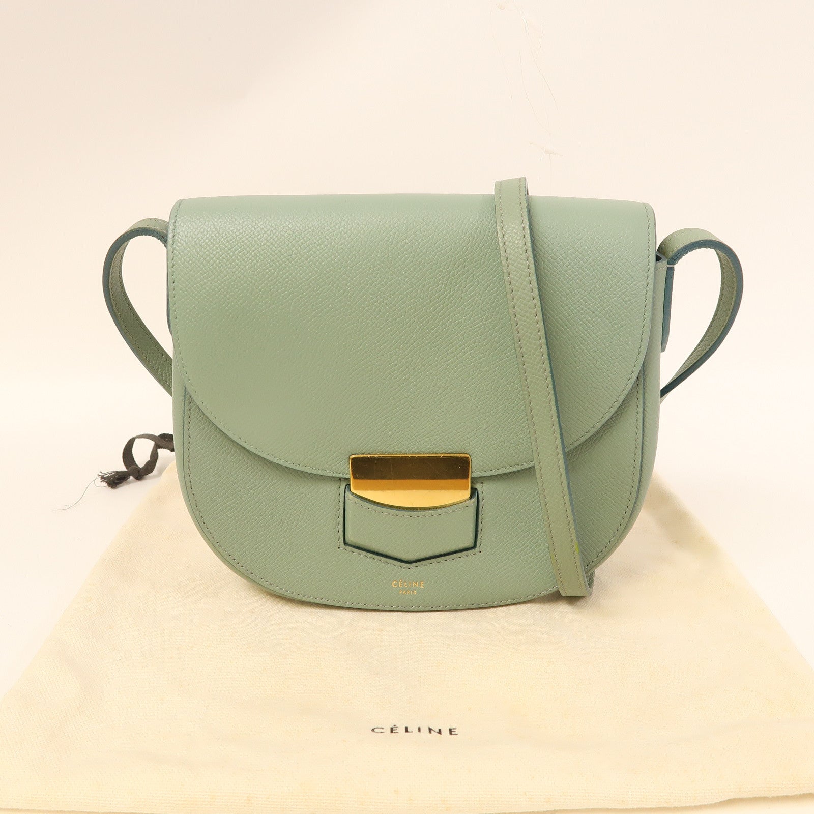 CELINE 牛皮皮革Trotteur金扣肩背袋綠色