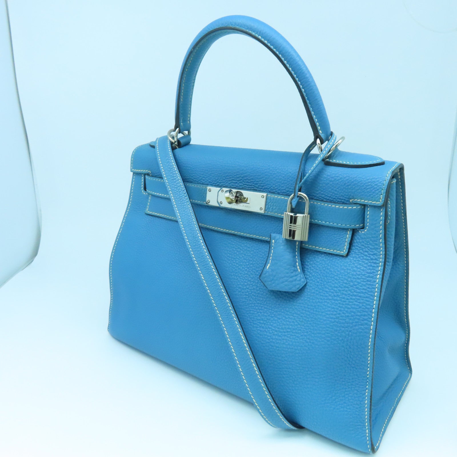 HERMES 【激減優惠】Togo皮革Kelly 28銀扣手挽肩背兩用袋牛仔藍