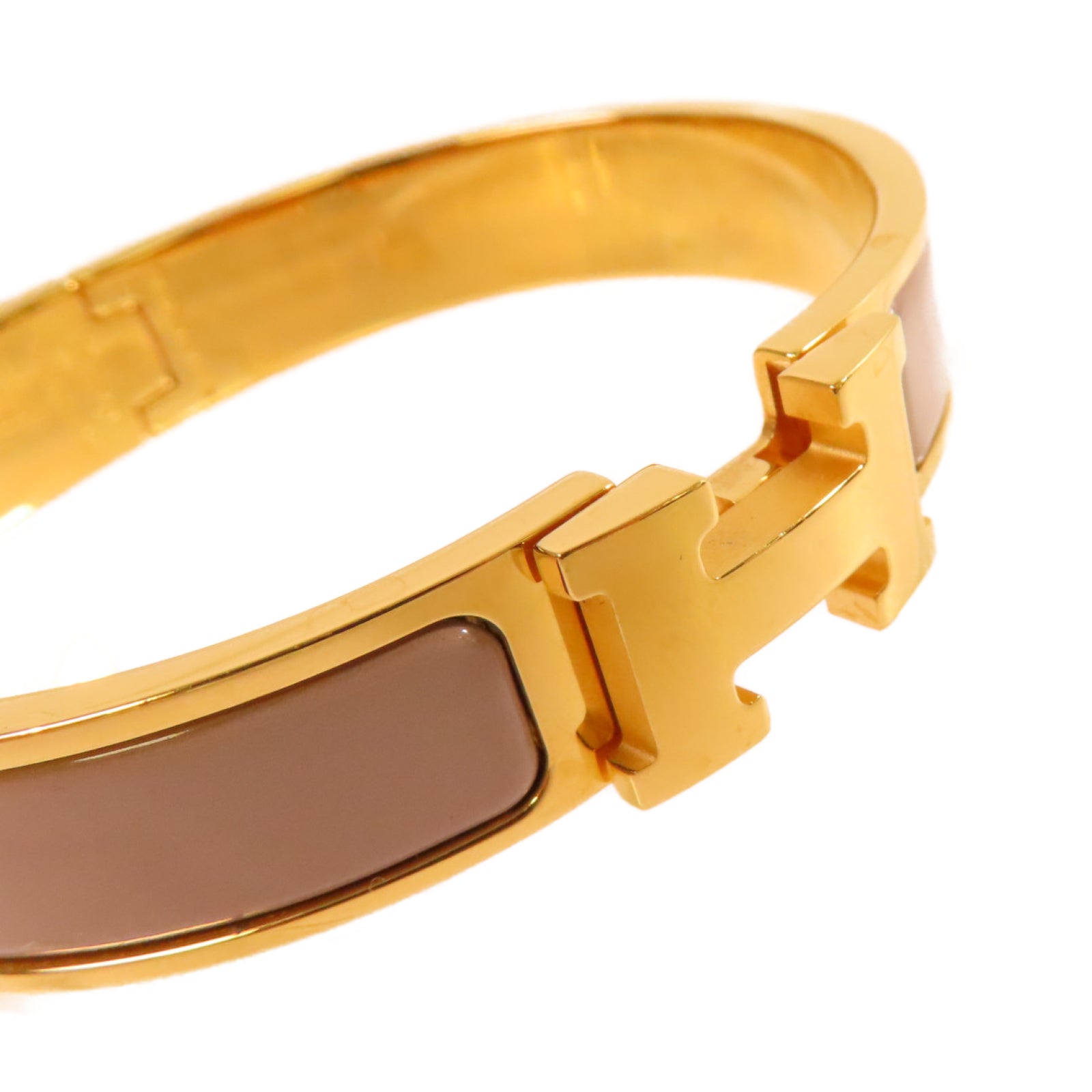 HERMES 金屬/琺瑯Clic H Bracelet金扣手鐲灰色