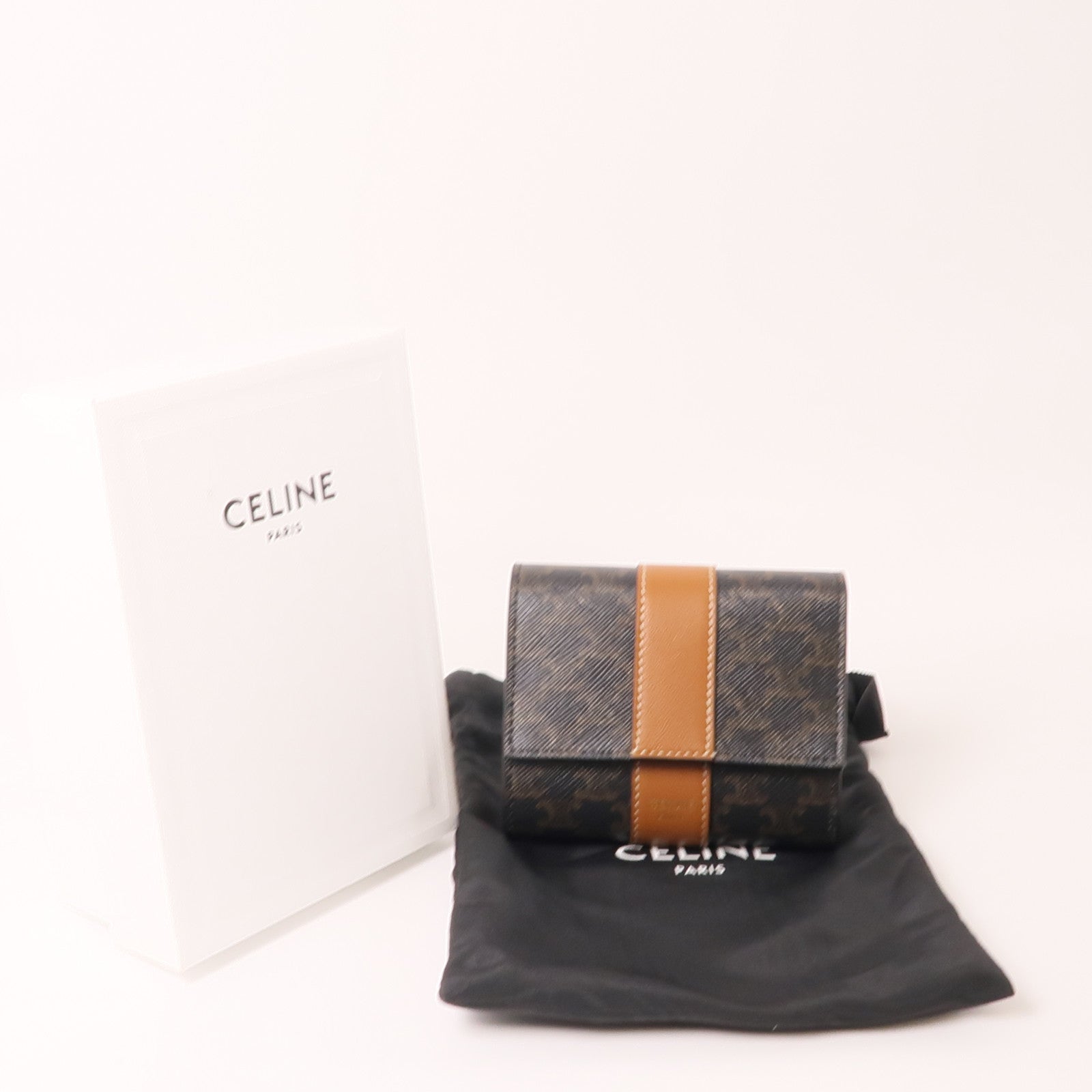 CELINE 塗層帆布/皮革Wallet金扣錢包黑色/棕色