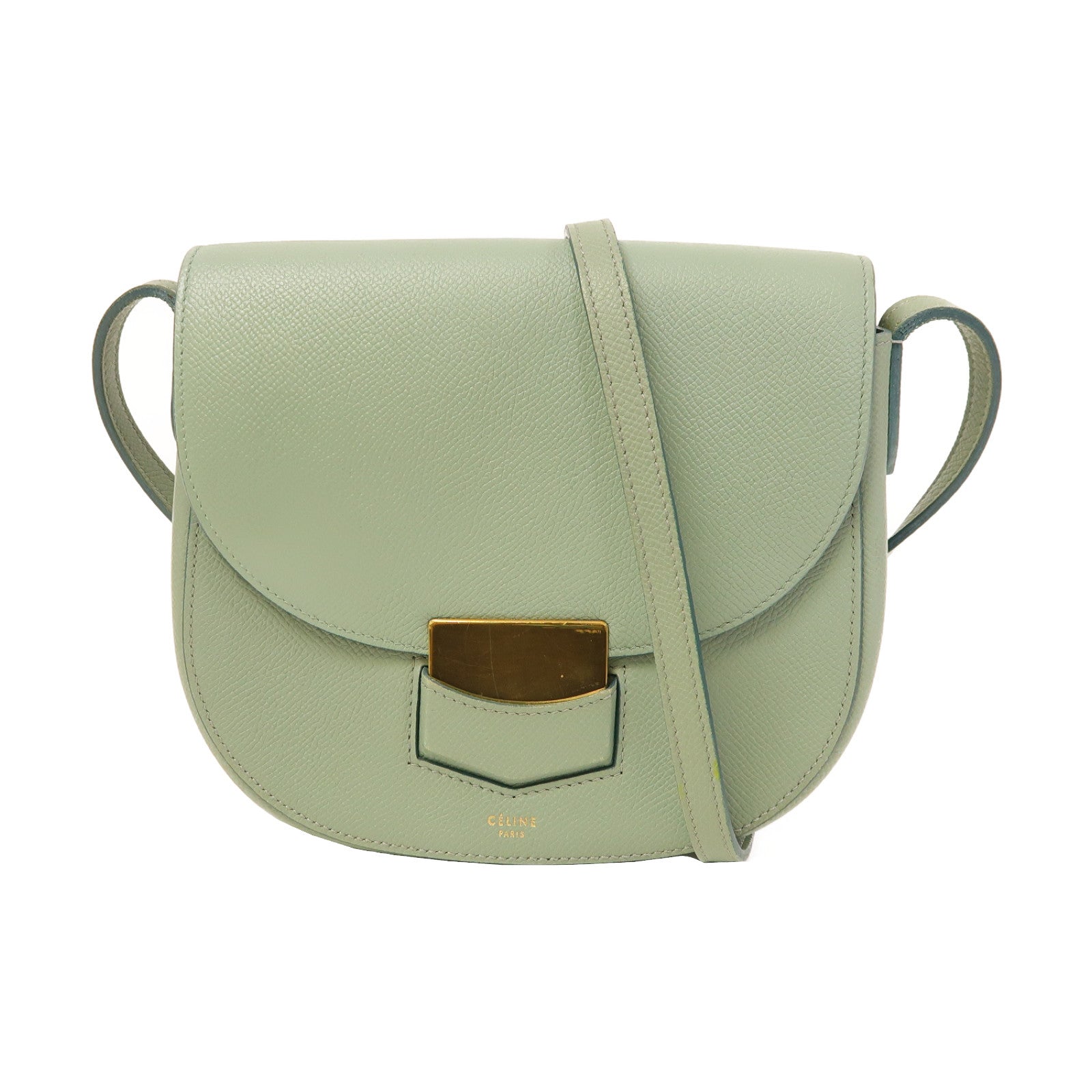 CELINE 牛皮皮革Trotteur金扣肩背袋綠色