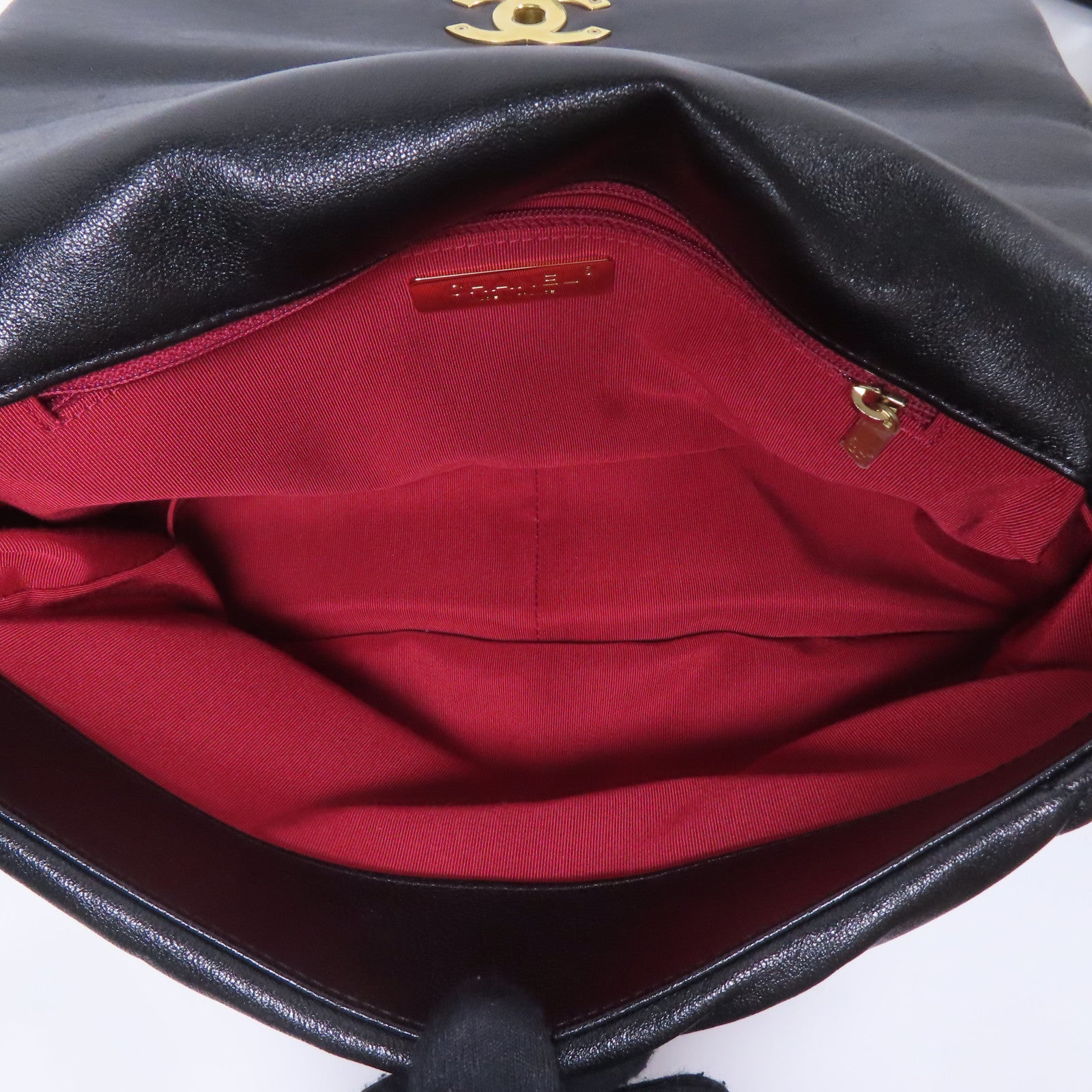 CHANEL CC C19 Large Chain Shoulder Bag Lambskin Leather Black
