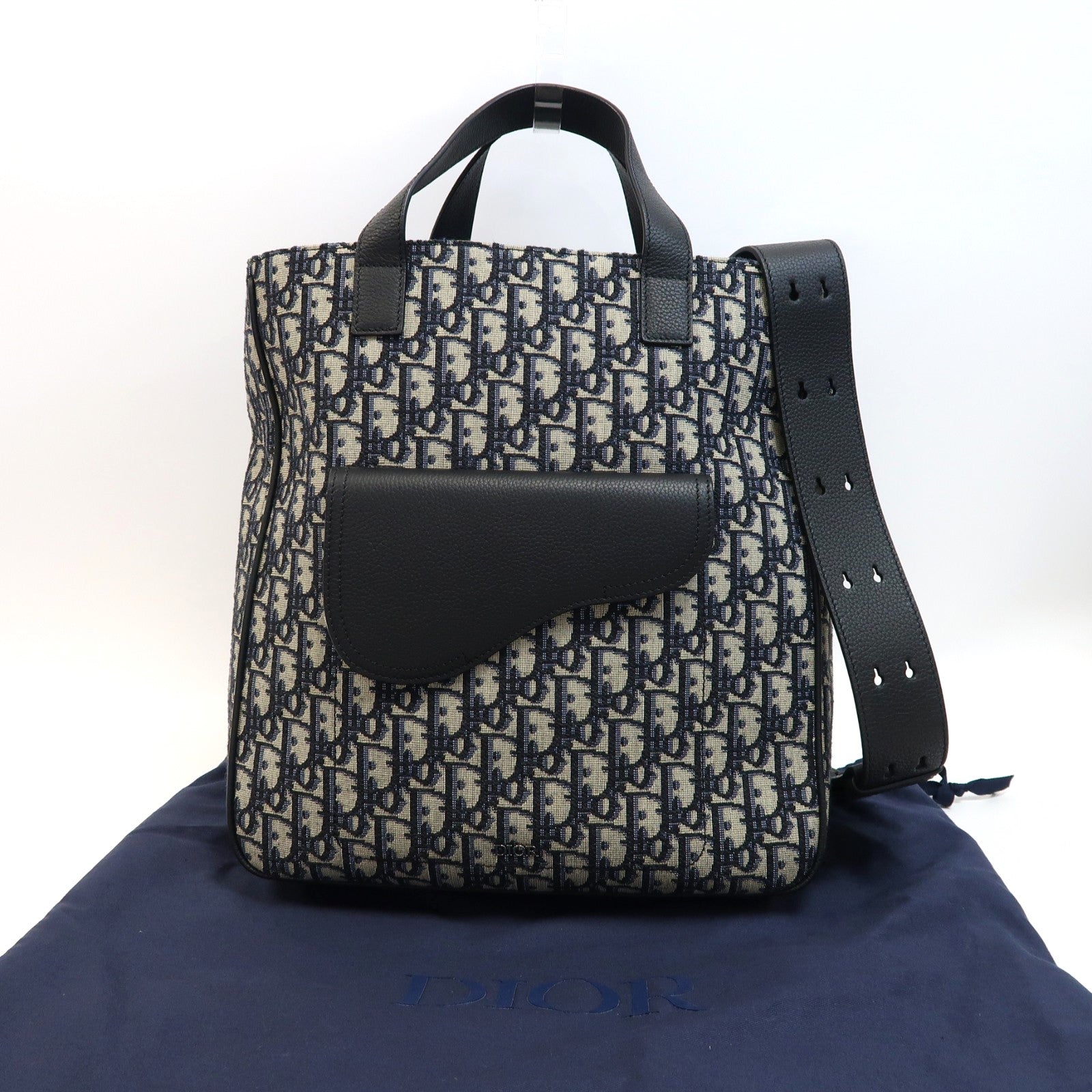 Dior 帆布2 Way Shoulder Tote銀扣手挽肩背兩用袋深藍色