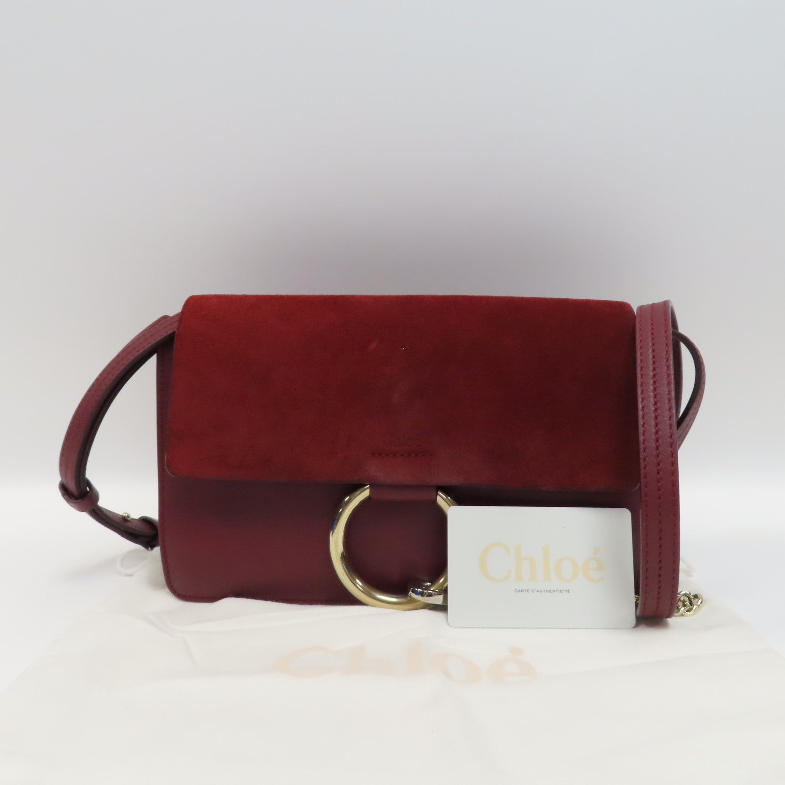 Chloe 【激減優惠】麂皮皮革/牛皮皮革Faye Shoulder Bag金扣肩背袋紅色