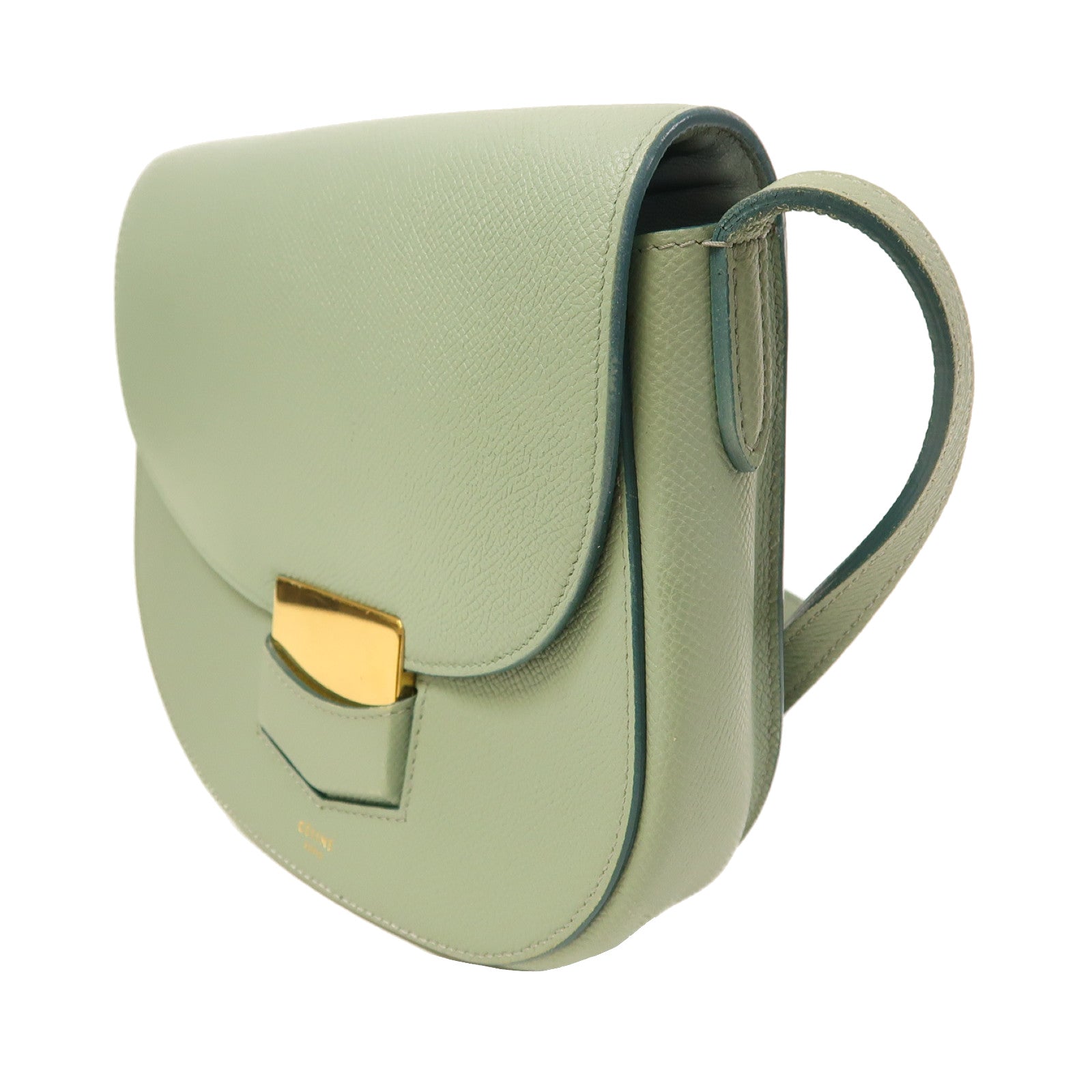 CELINE 牛皮皮革Trotteur金扣肩背袋綠色
