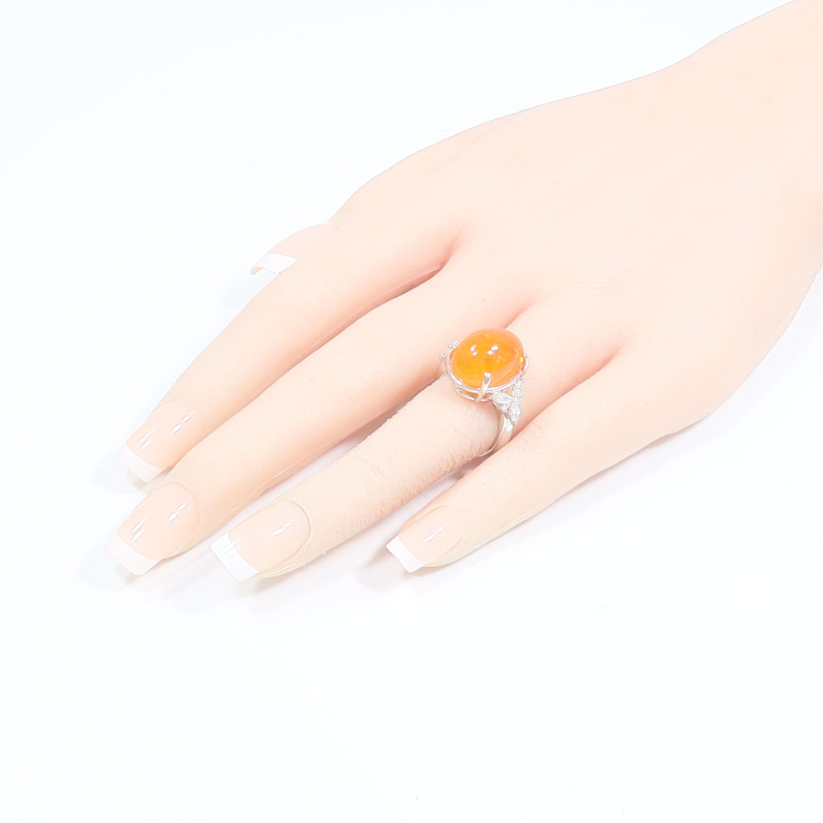 JEWELRY PT900鉑金Fire Opal Diamond Ring蛋白石/鑽石戒指