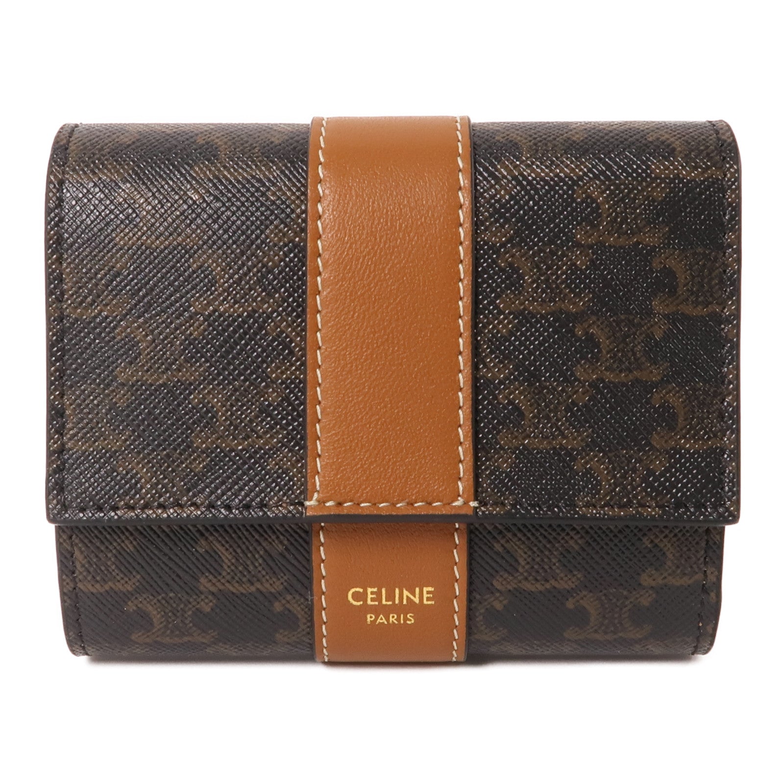 CELINE 塗層帆布/皮革Wallet金扣錢包黑色/棕色