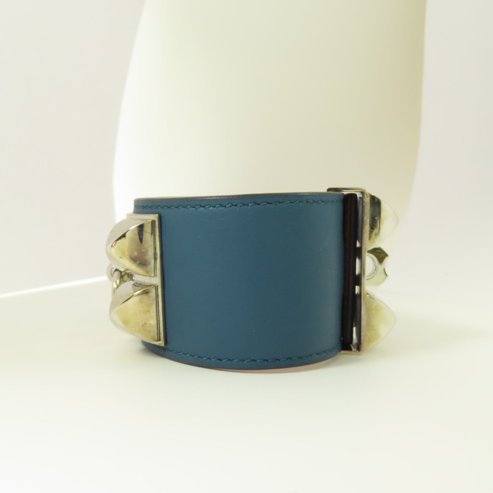 HERMES Swift皮革Collier De Chien銀扣手鐲Colvert
