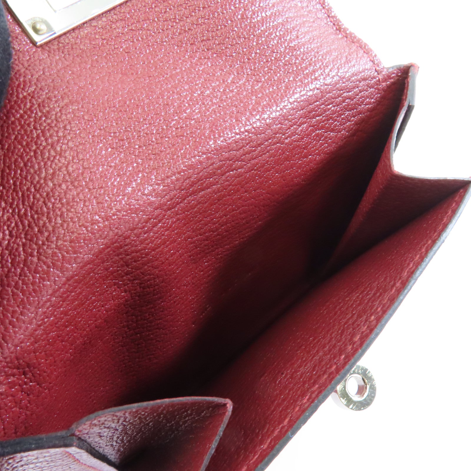 HERMES 【激減優惠】Chevre皮革Kelly Pocket銀扣錢包酒紅色