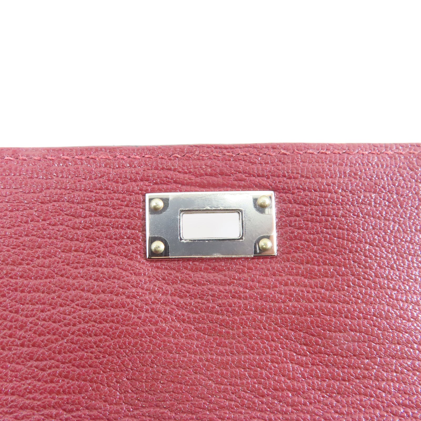HERMES 【激減優惠】Chevre皮革Kelly Pocket銀扣錢包酒紅色