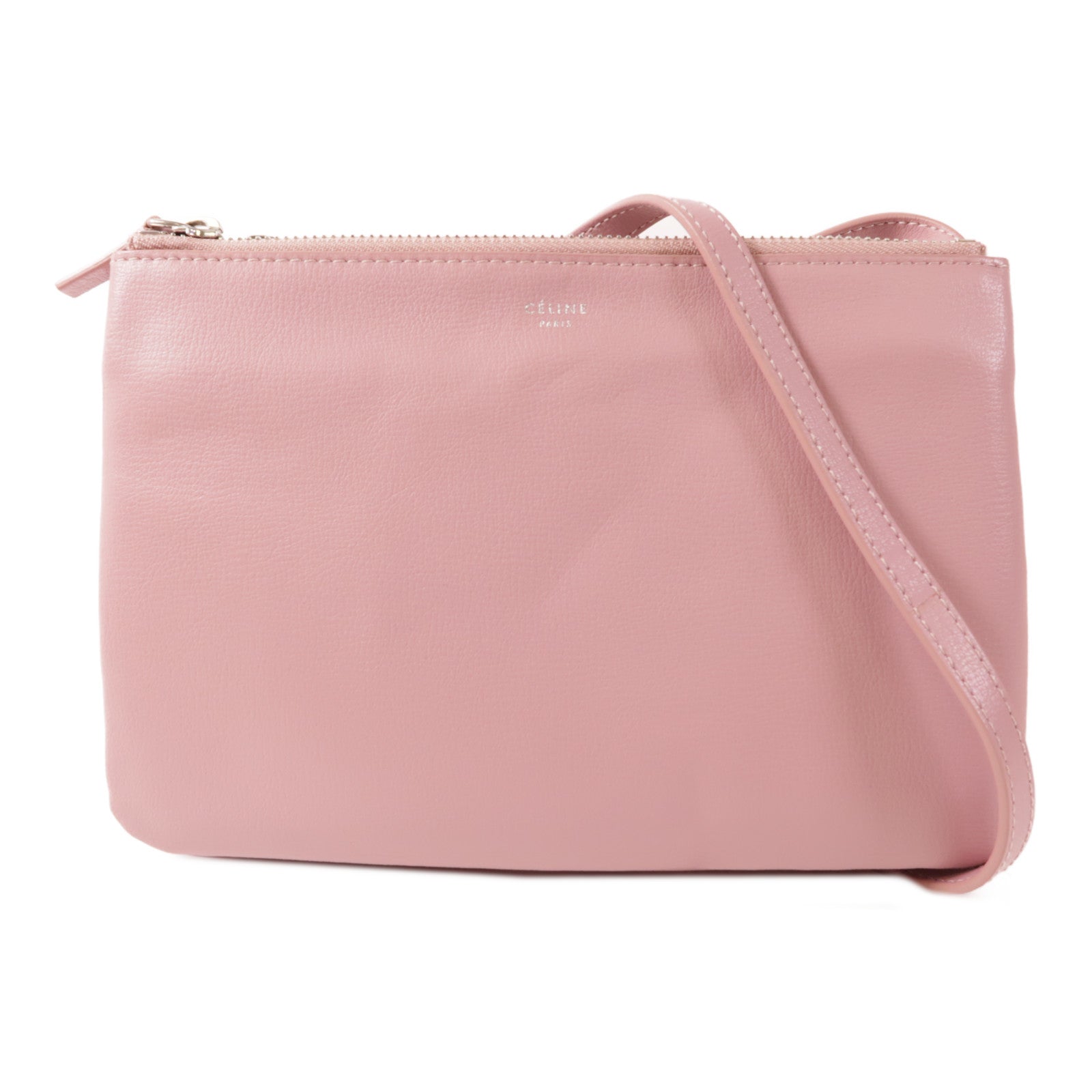 CELINE 牛皮皮革Trio銀扣肩背袋