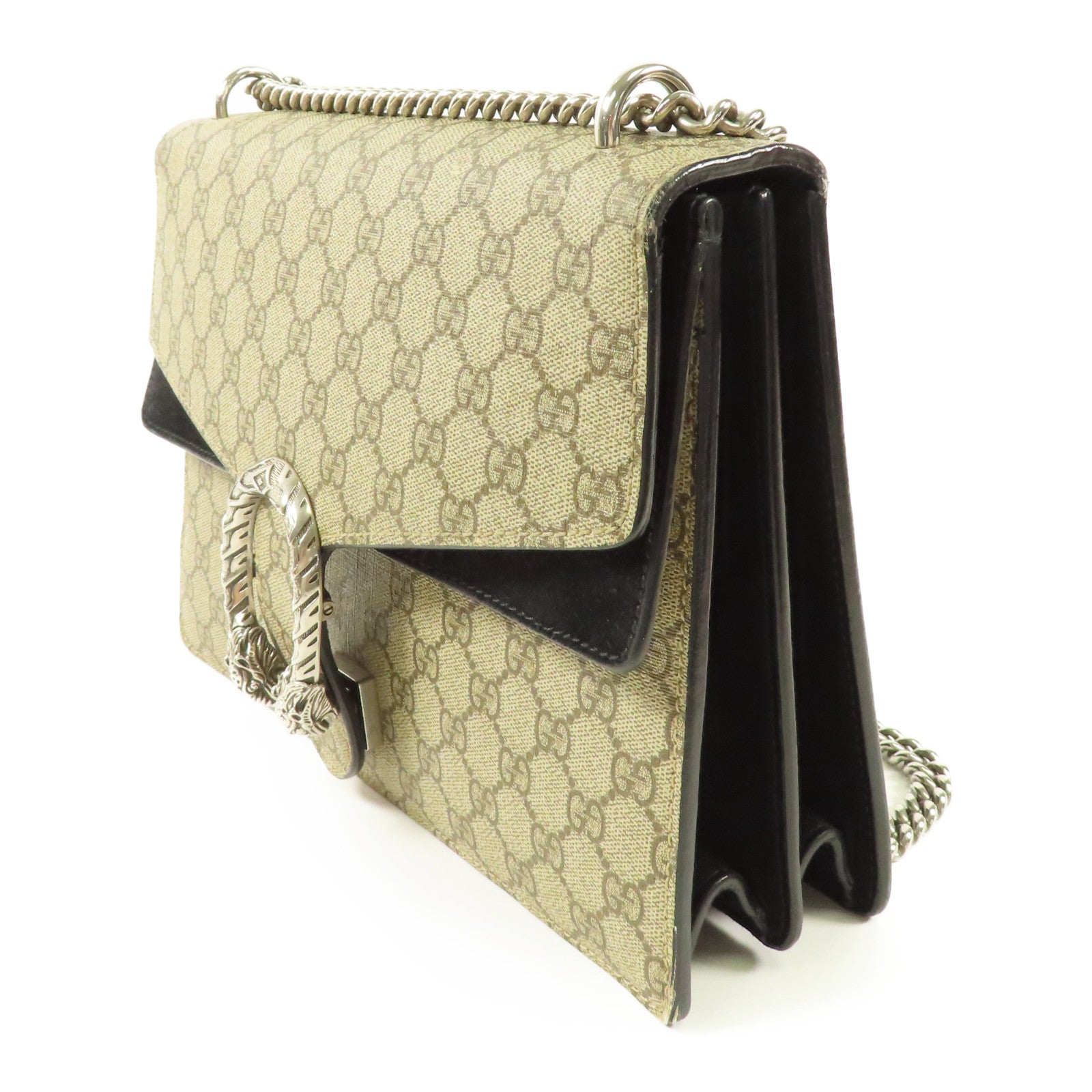 GUCCI 【激減優惠】塗層帆布/麂皮皮革Dionysus銀扣鏈帶肩背袋