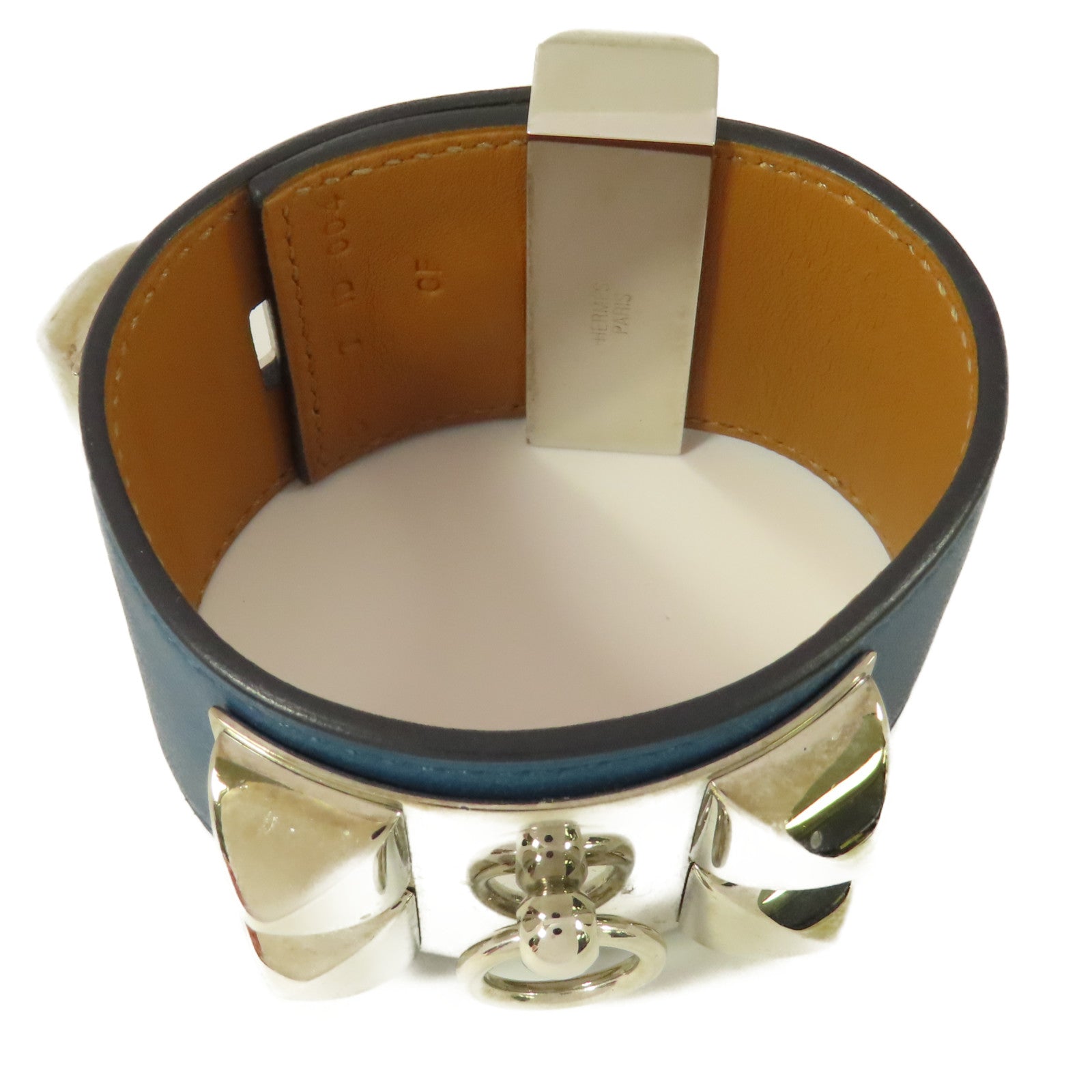 HERMES Swift皮革Collier De Chien銀扣手鐲Colvert