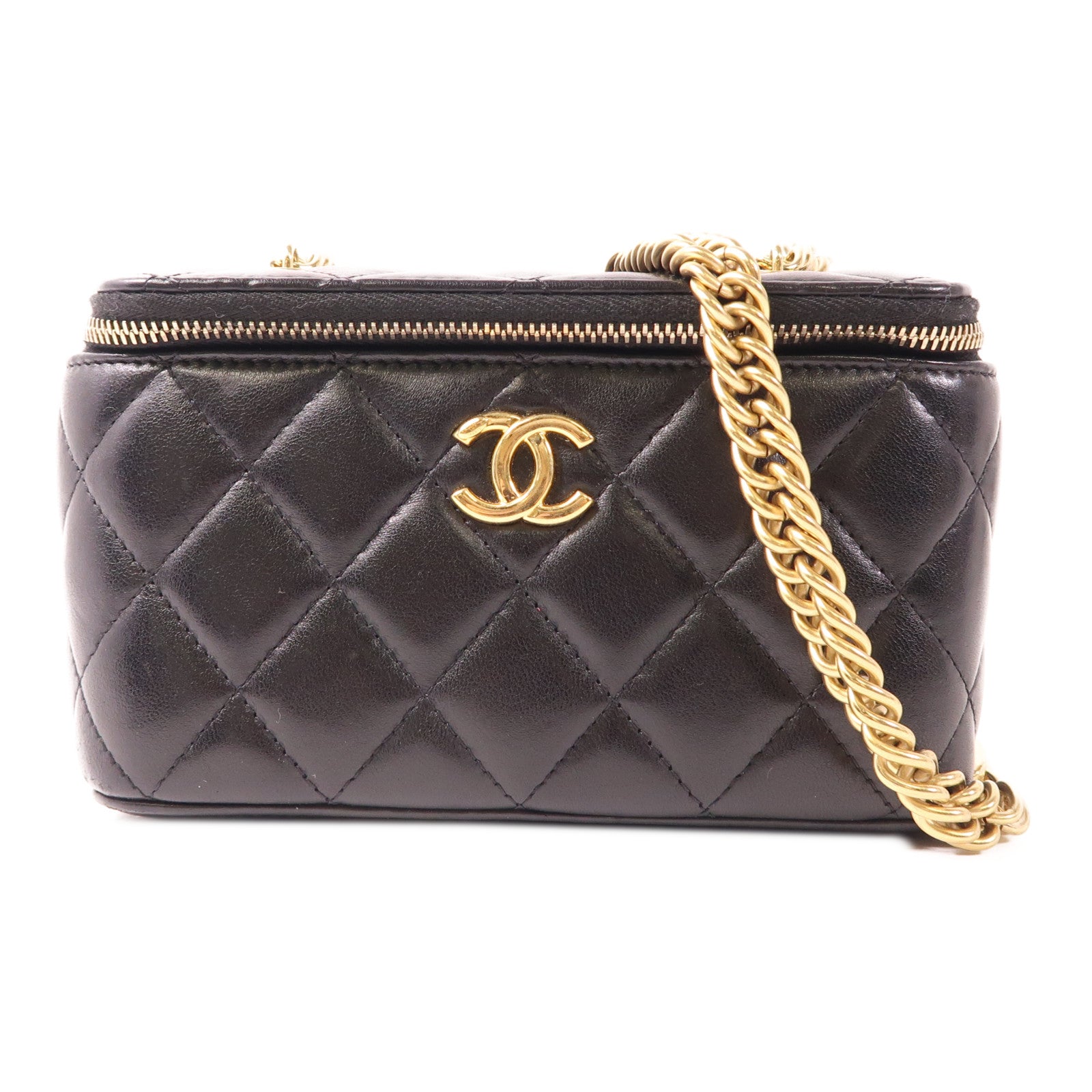 CHANEL 羊皮皮革Vanity Case金扣鏈帶肩背袋