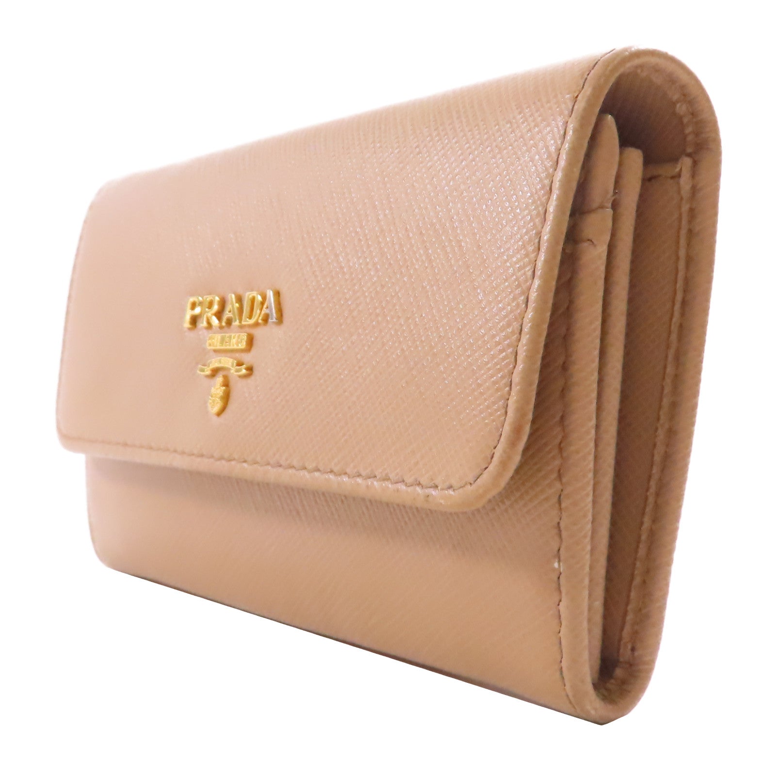 PRADA 【激減優惠】Saffiano皮革Card Case With Chain金扣卡片套米色