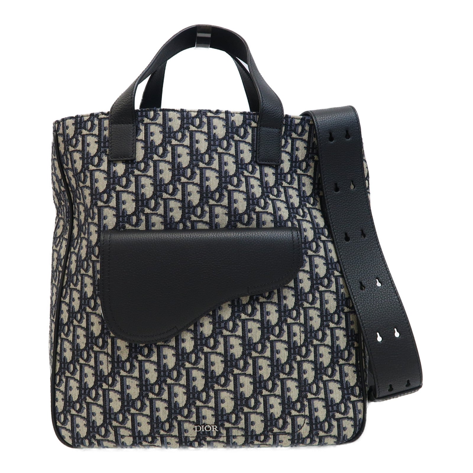 Dior 帆布2 Way Shoulder Tote銀扣手挽肩背兩用袋深藍色