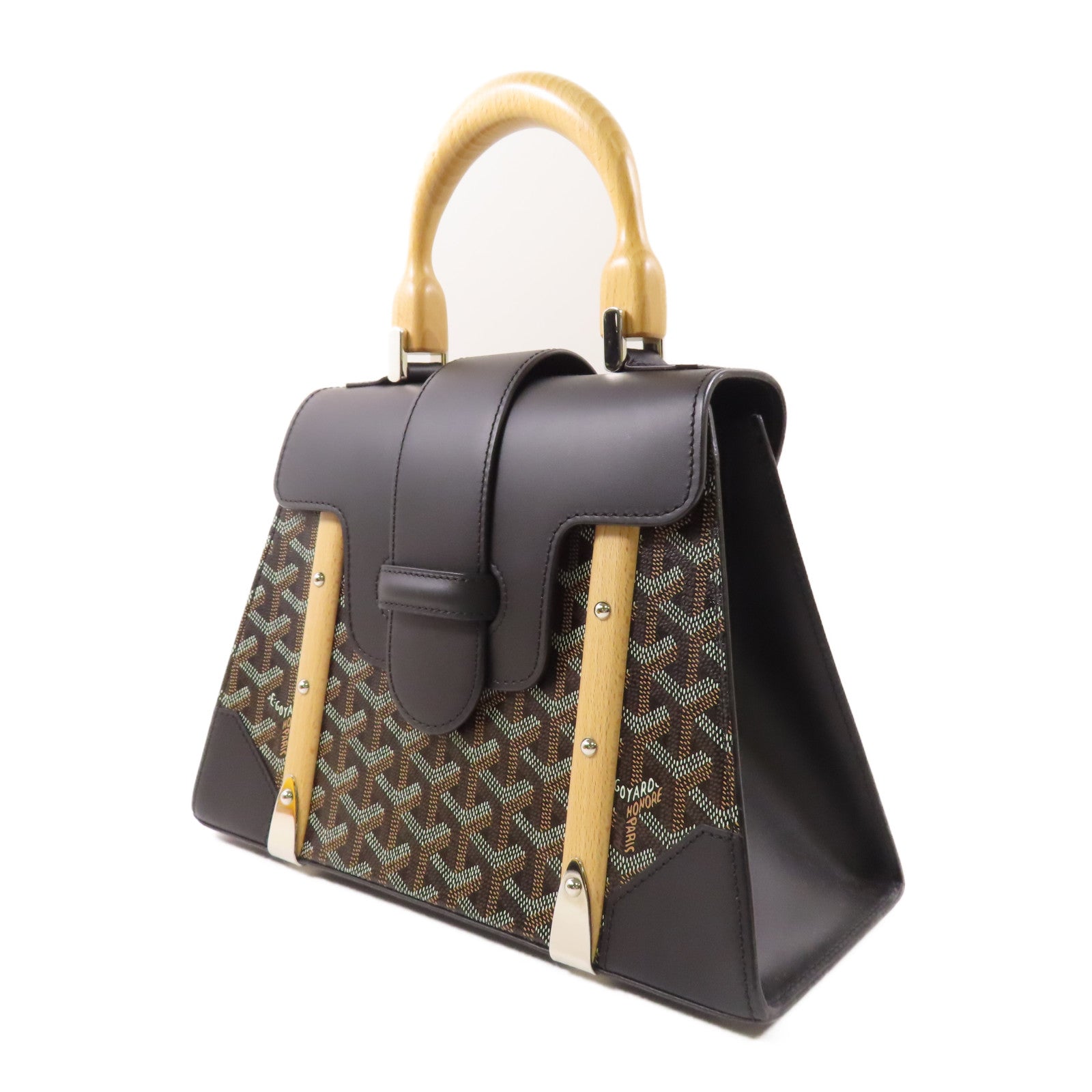 GOYARD 塗層帆布/皮革Saigon銀扣手挽肩背兩用袋
