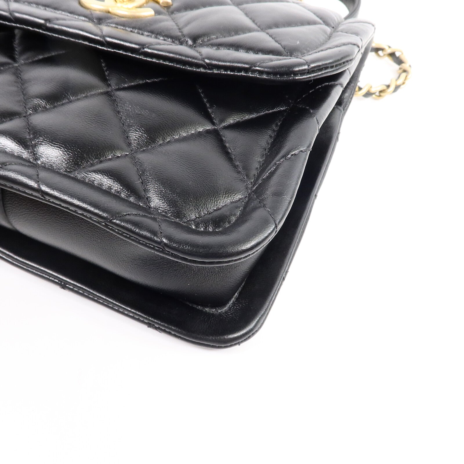 CHANEL 羊皮皮革Coco Mark Square Flap鏈帶手挽肩背兩用袋