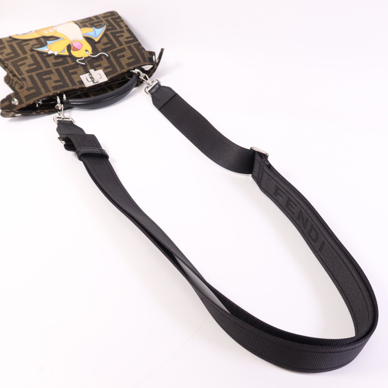 FENDI Jacquard/帆布Peekaboo I See UX-Cross銀扣手挽肩背兩用袋