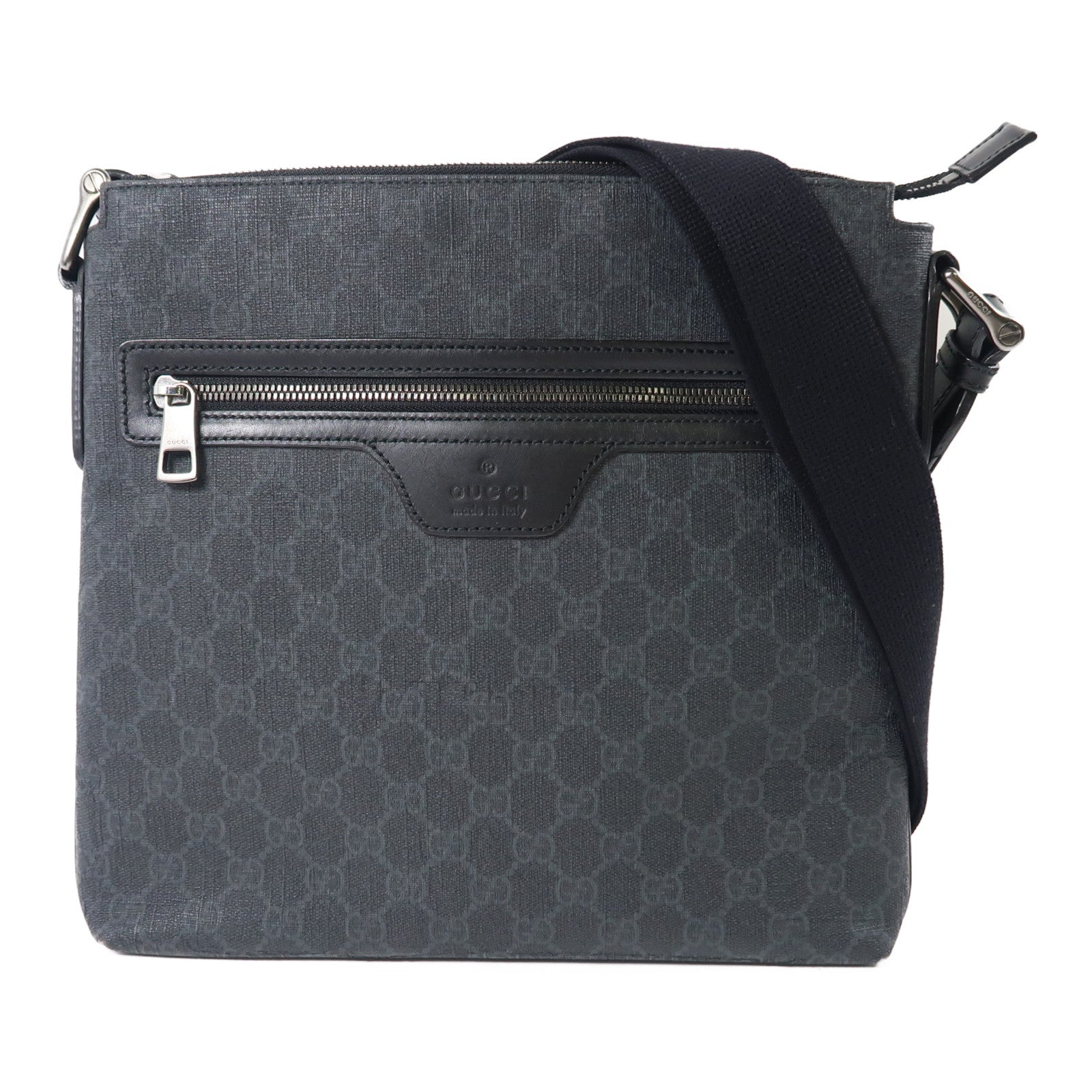 GUCCI 塗層帆布Shoulder Bag銀扣肩背袋黑色