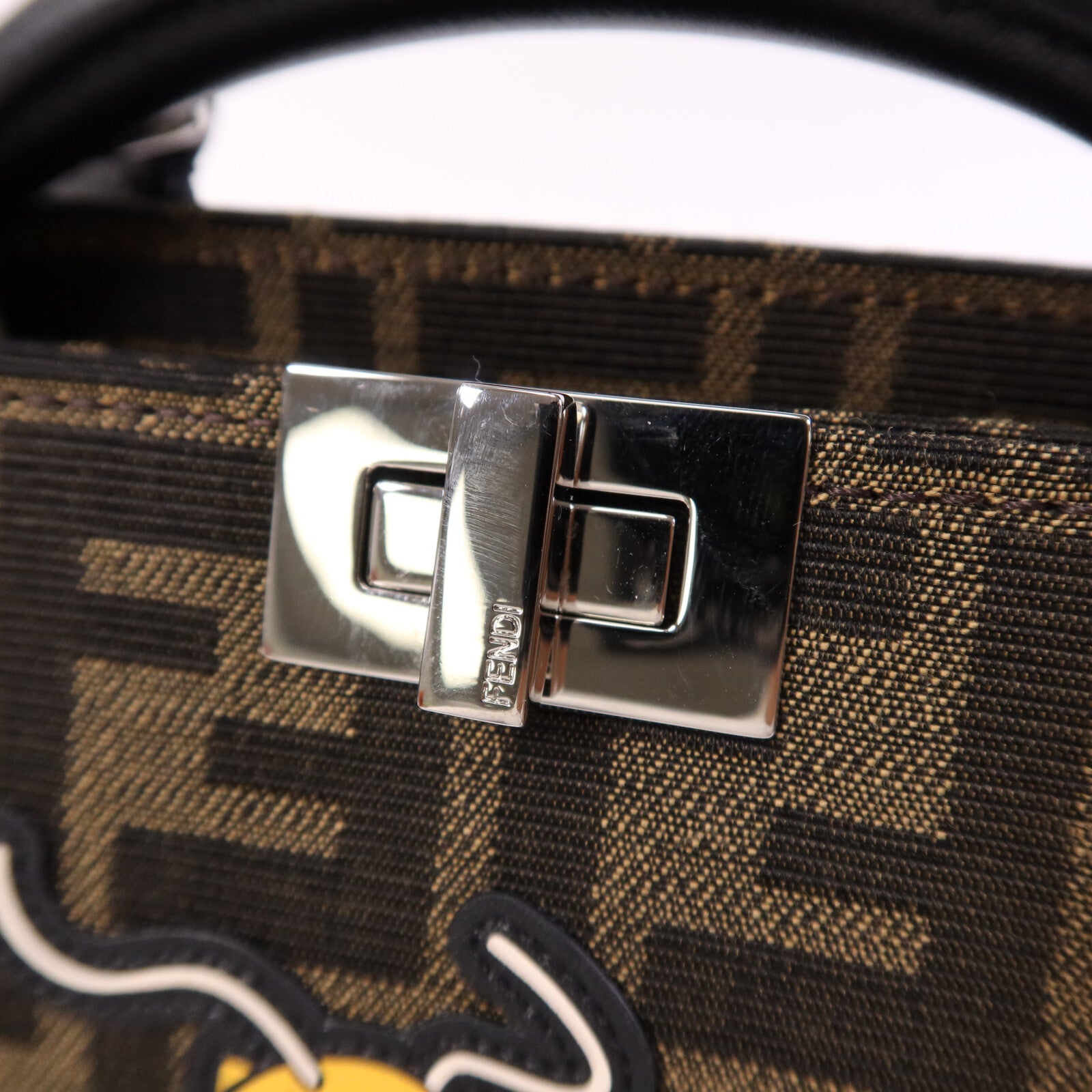 FENDI Jacquard/帆布Peekaboo I See UX-Cross銀扣手挽肩背兩用袋