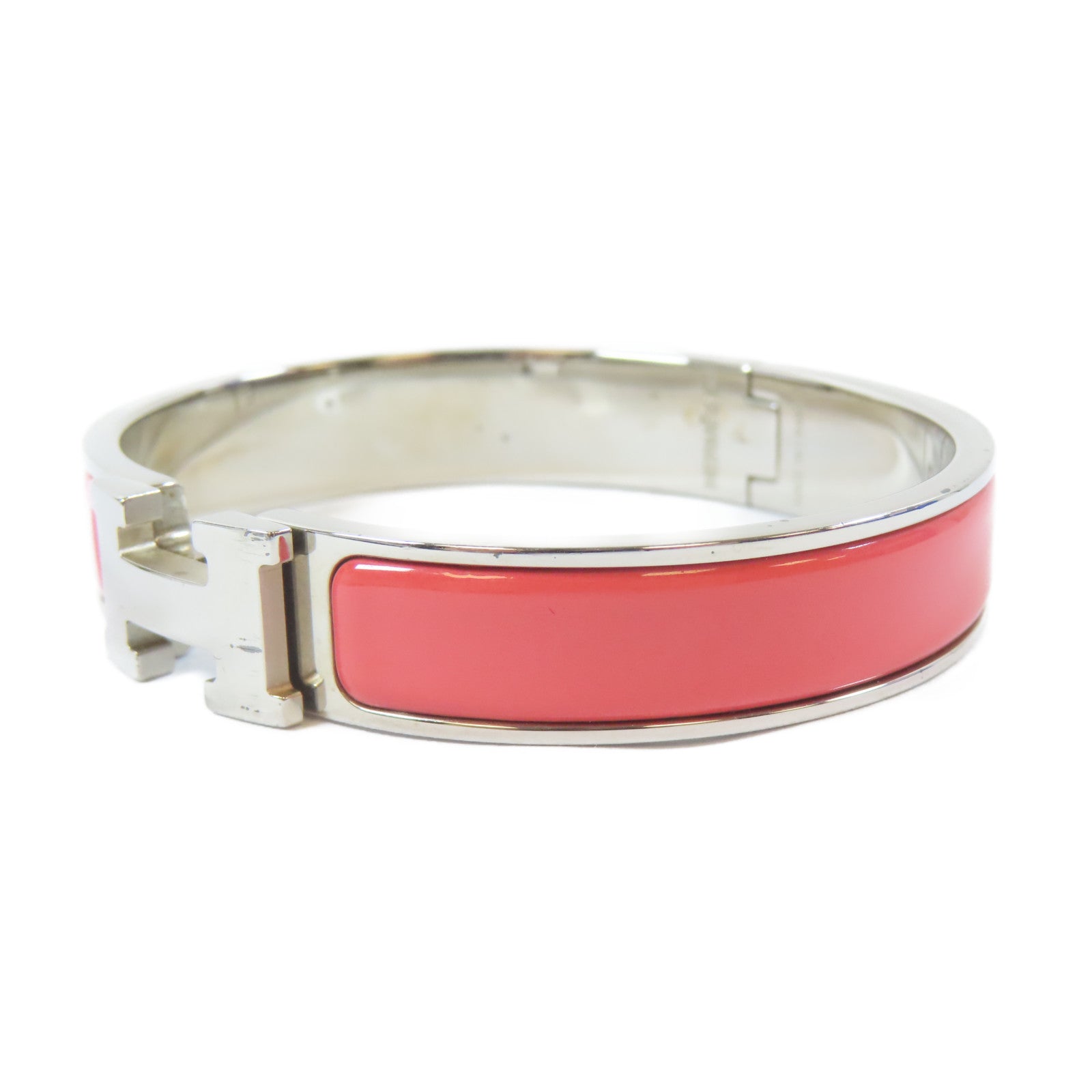 HERMES 金屬Clic H Bracelet手鐲銀色/粉紅色#17cm