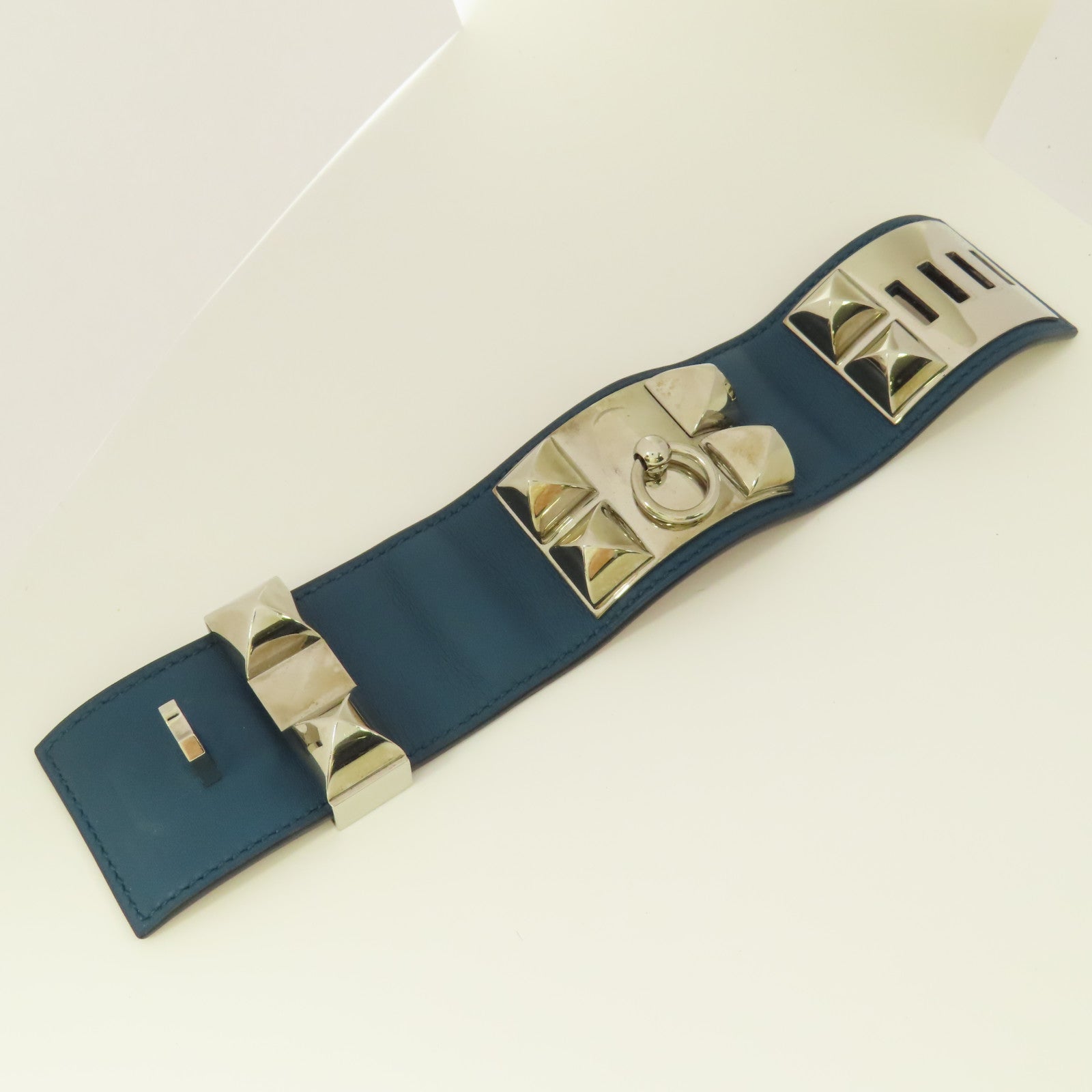 HERMES Swift皮革Collier De Chien銀扣手鐲Colvert
