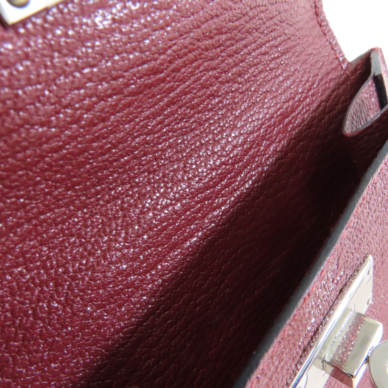 HERMES 【激減優惠】Chevre皮革Kelly Pocket銀扣錢包酒紅色