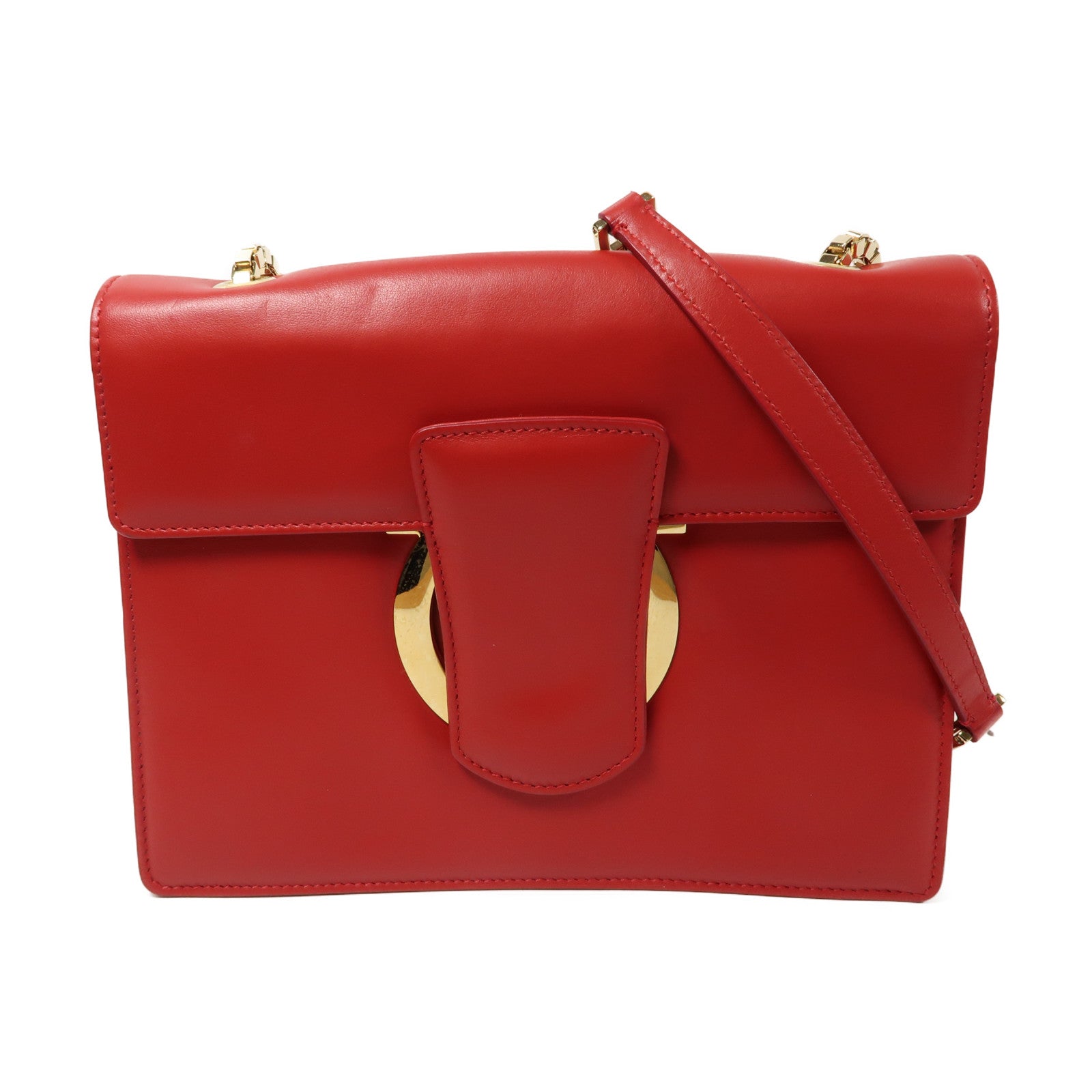 Salvatore Ferragamo 【清倉大減價】牛皮皮革Chain Shoulder Bag金扣鏈帶肩背袋紅色