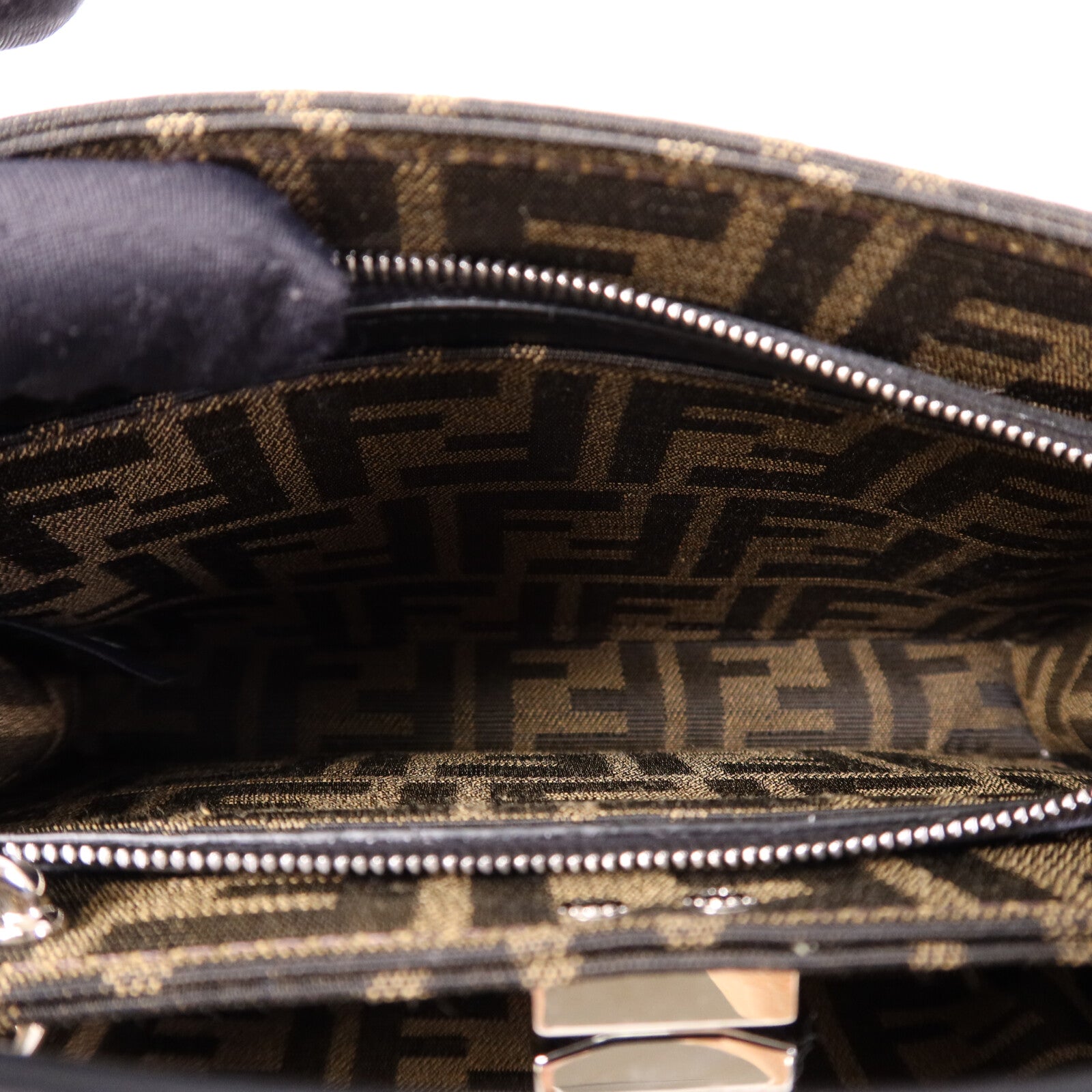 FENDI Jacquard/帆布Peekaboo I See UX-Cross銀扣手挽肩背兩用袋