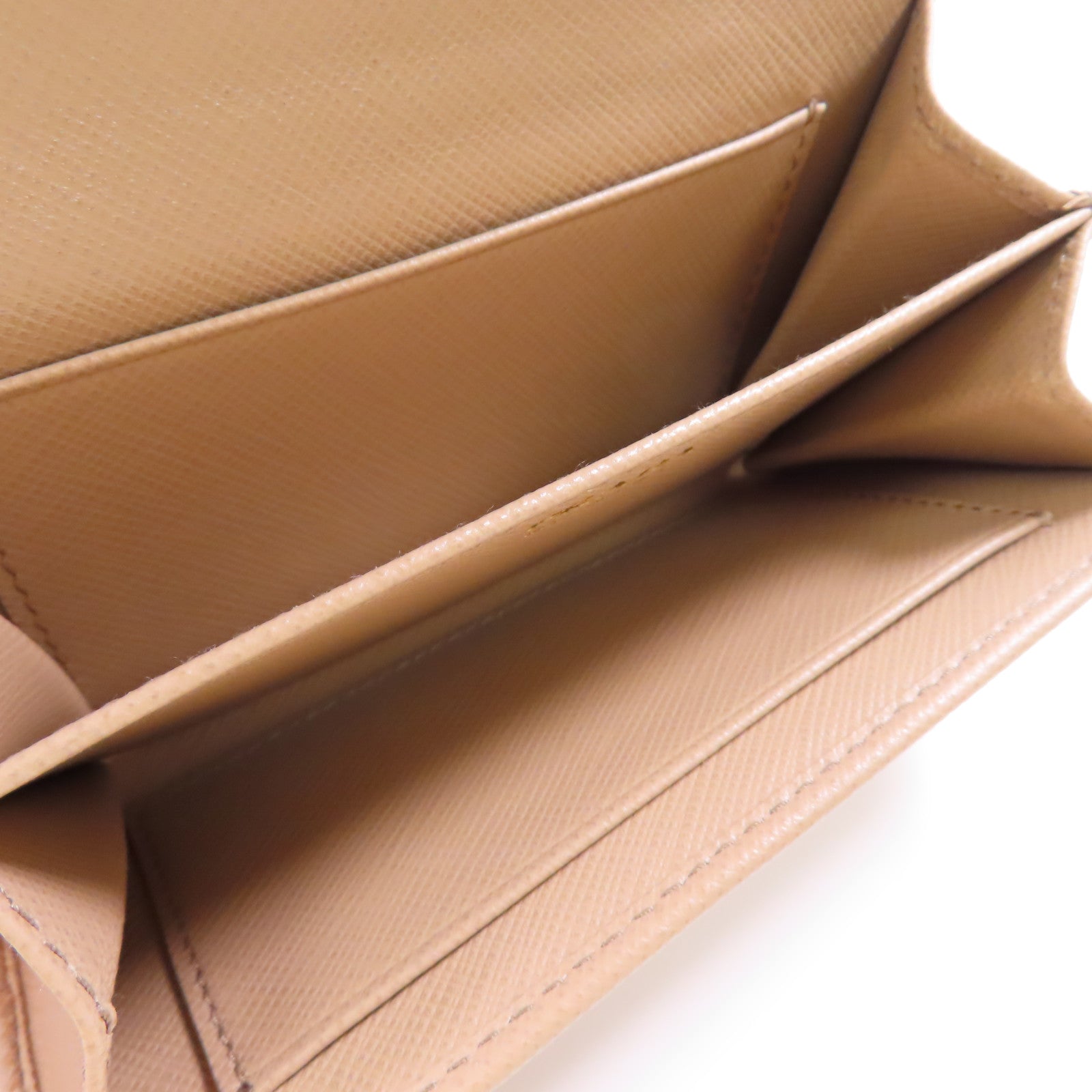 PRADA GHW Card Case With Chain Saffiano Leather Beige