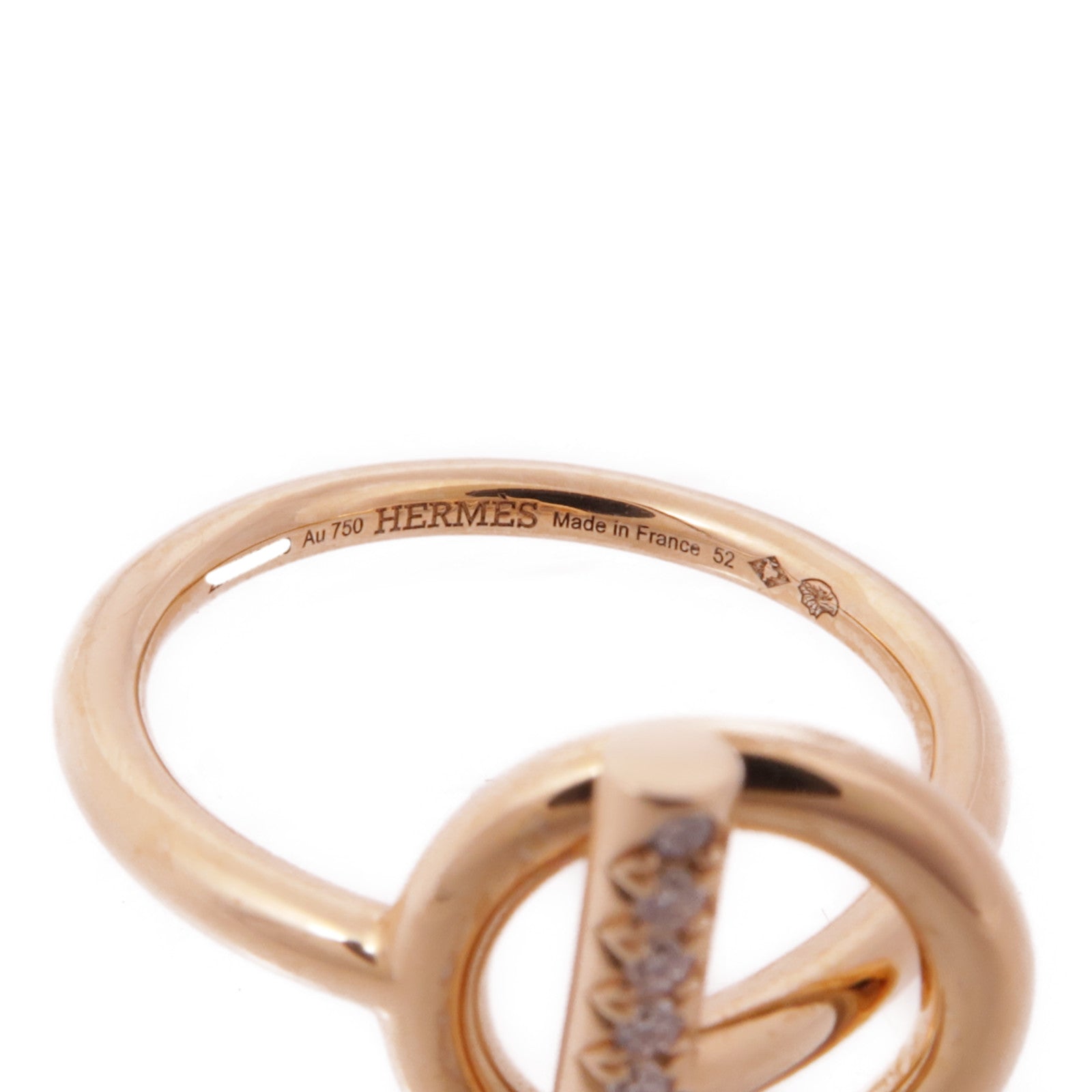 HERMES 【激減優惠】18K玫瑰金Echappee Ring鑽石戒指Hermes#52/US#6