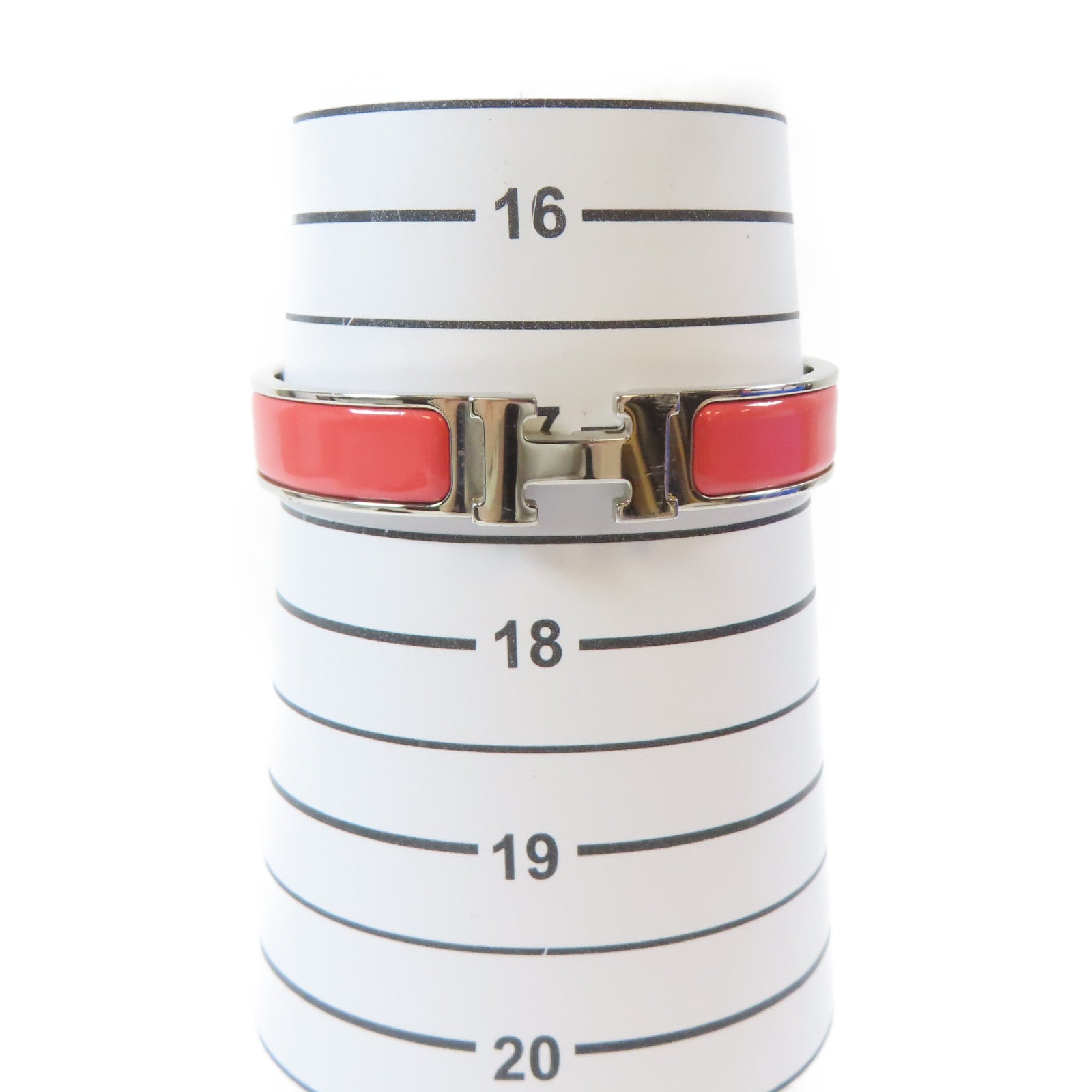 HERMES 金屬Clic H Bracelet手鐲銀色/粉紅色#17cm