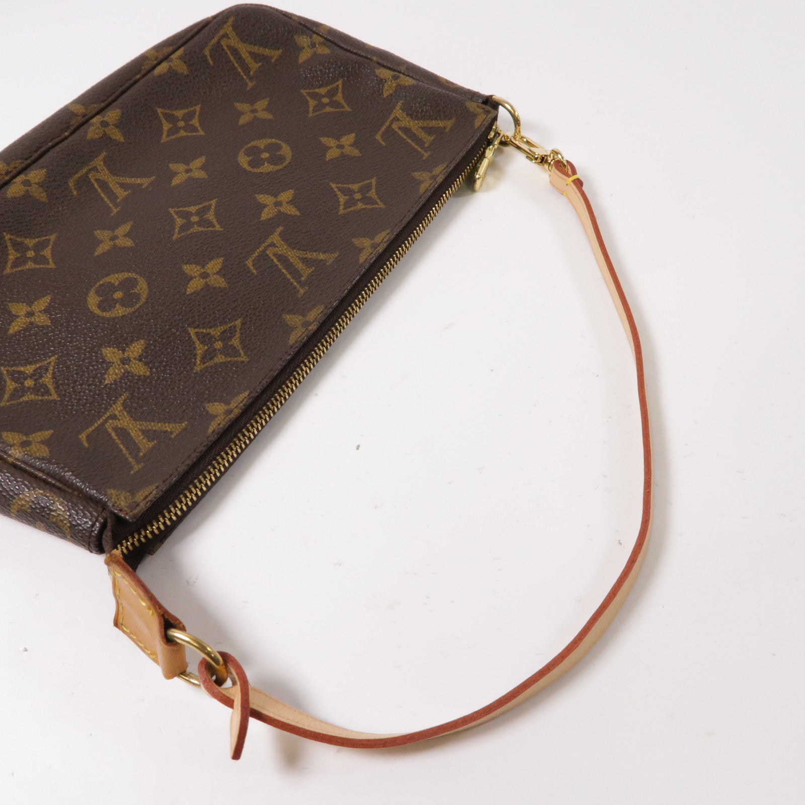 LOUIS VUITTON Monogram Pochette Accessories金扣手拿包啡色·