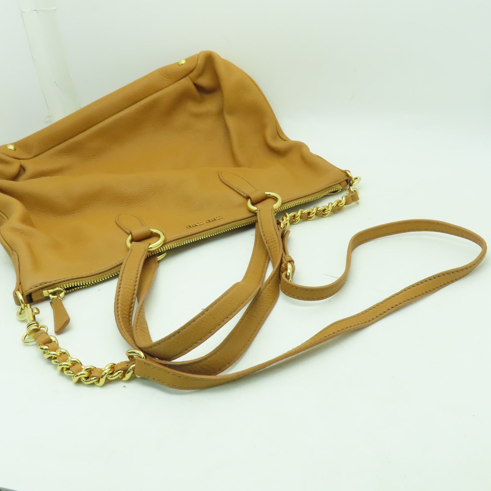 Miu Miu 【激減優惠】牛皮皮革Shoulder Bag金扣手挽肩背兩用袋啡色