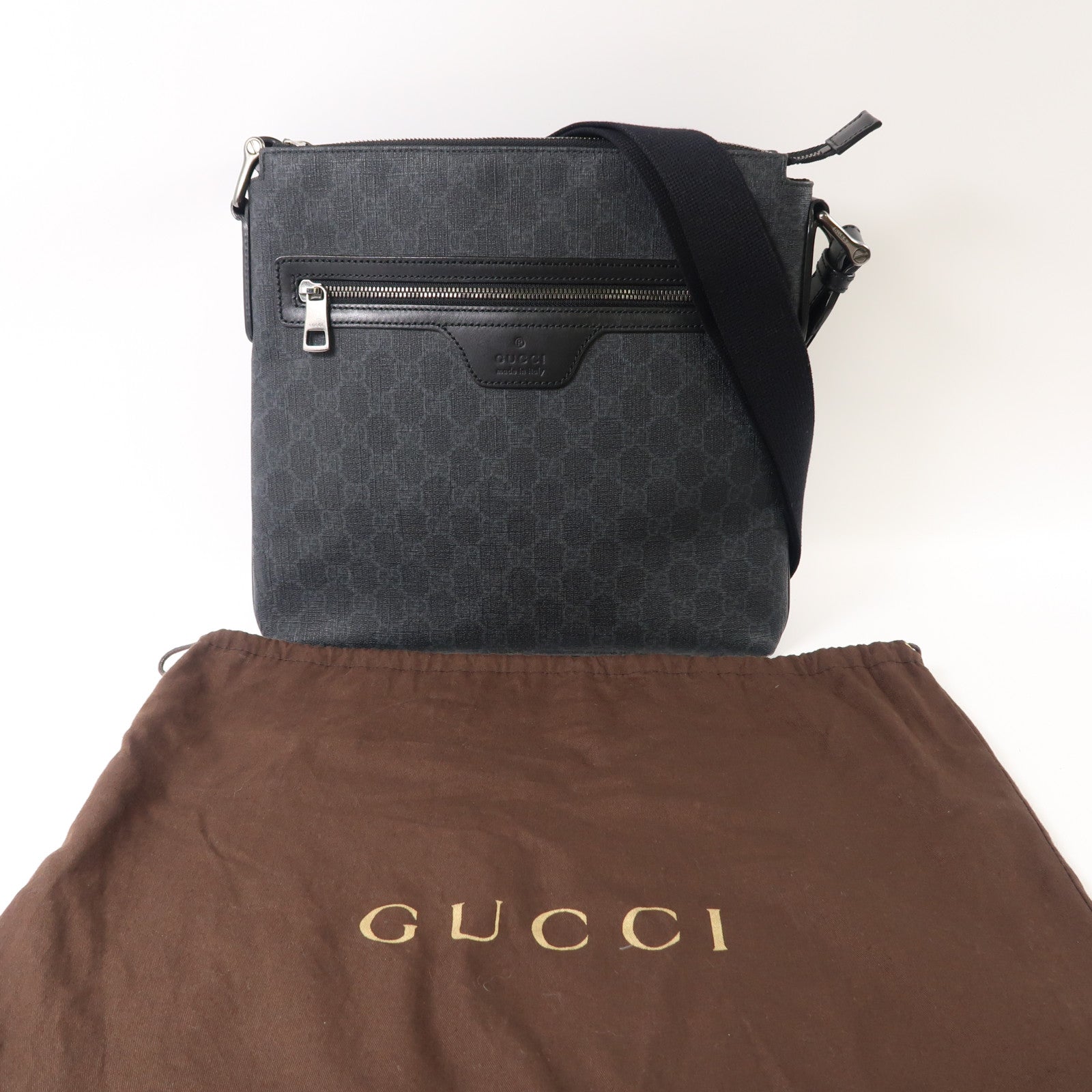 GUCCI 塗層帆布Shoulder Bag銀扣肩背袋黑色