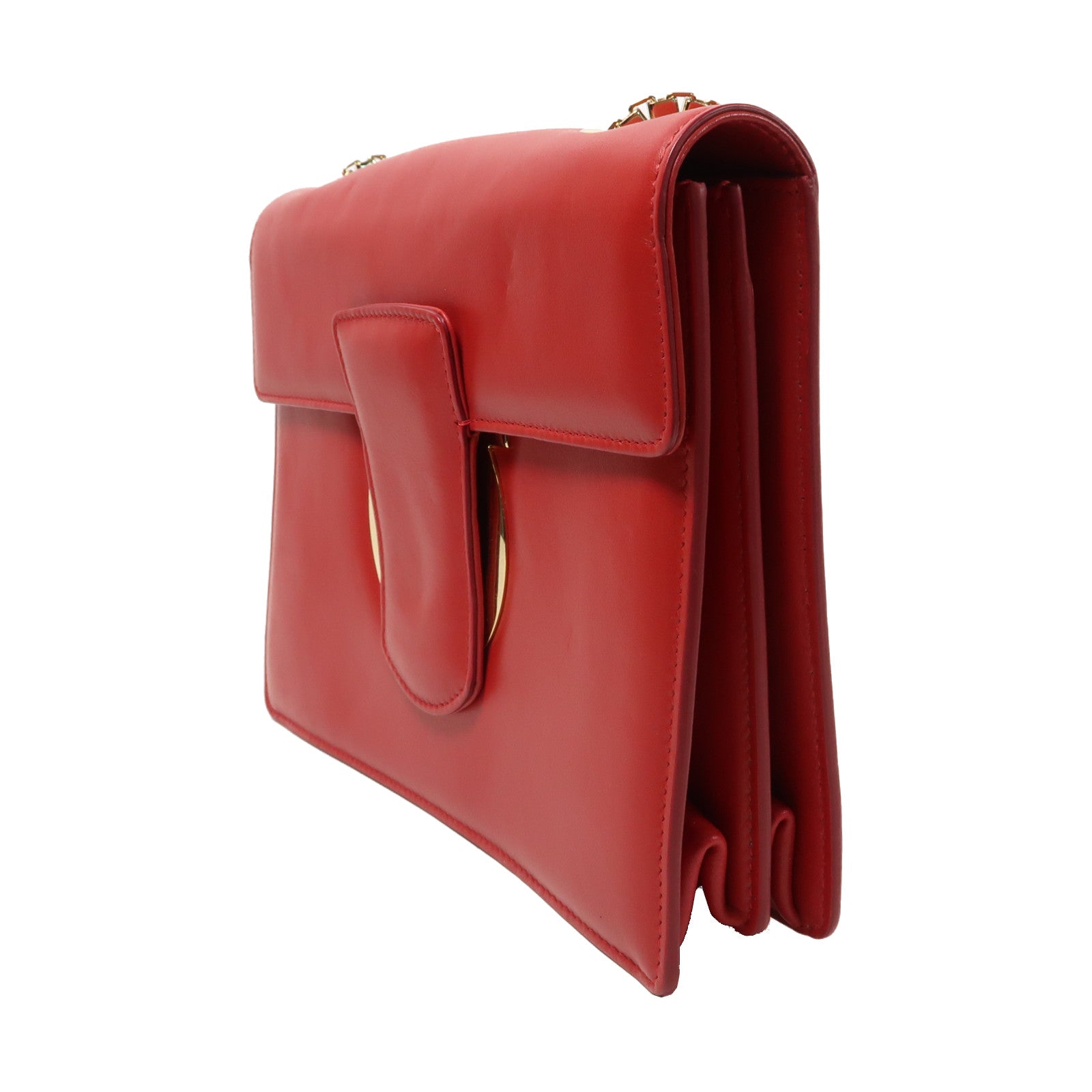 Salvatore Ferragamo 【清倉大減價】牛皮皮革Chain Shoulder Bag金扣鏈帶肩背袋紅色