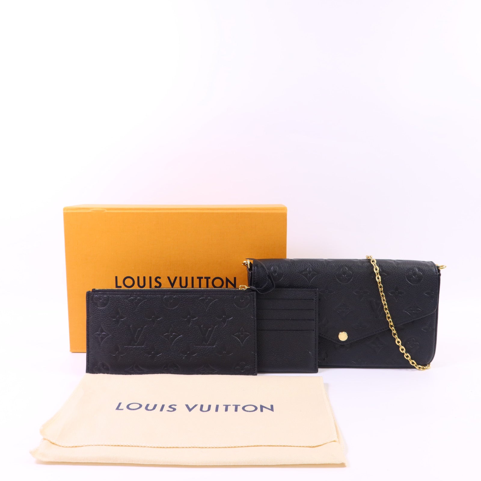 LOUIS VUITTON Monogram Empreinte Felicie Pochette金扣鏈帶肩背袋