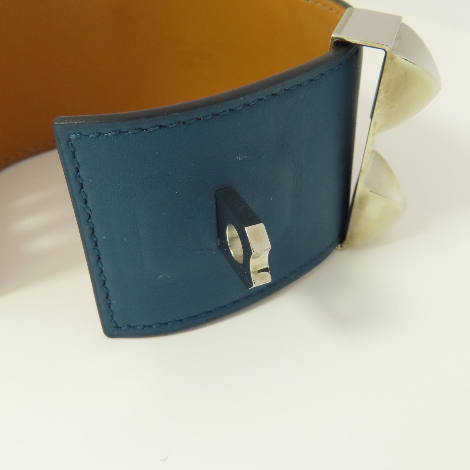 HERMES Swift皮革Collier De Chien銀扣手鐲Colvert