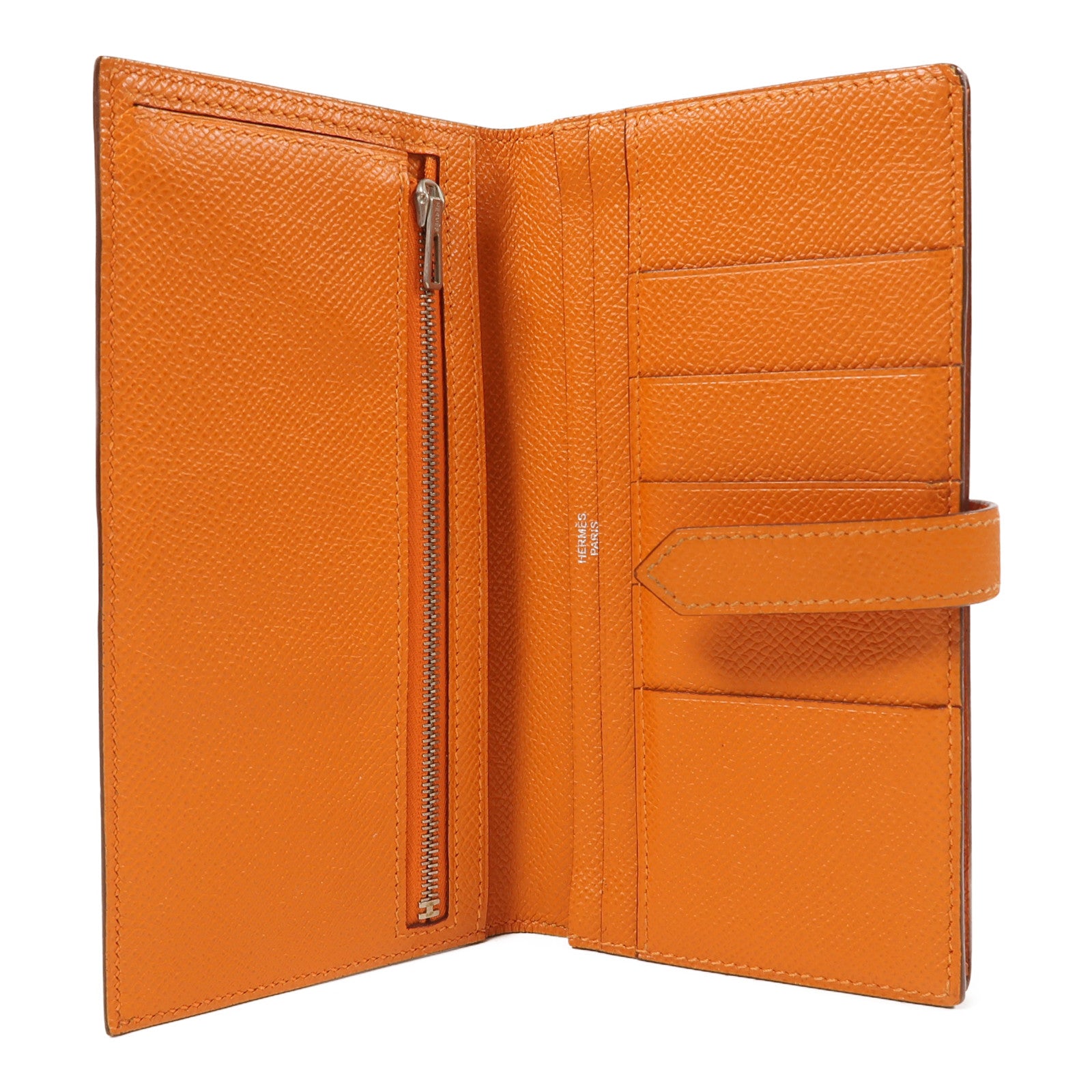 HERMES 【激減優惠】Epsom皮革Bearn Long Wallet銀扣長錢包橙色