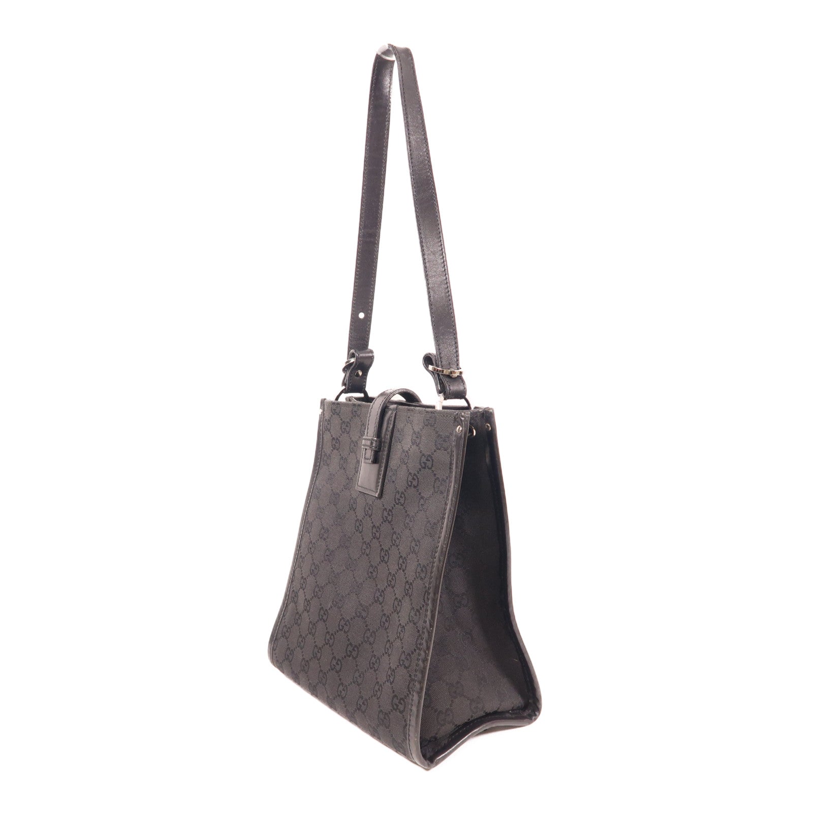 GUCCI 帆布Shoulder Tote銀扣肩背袋
