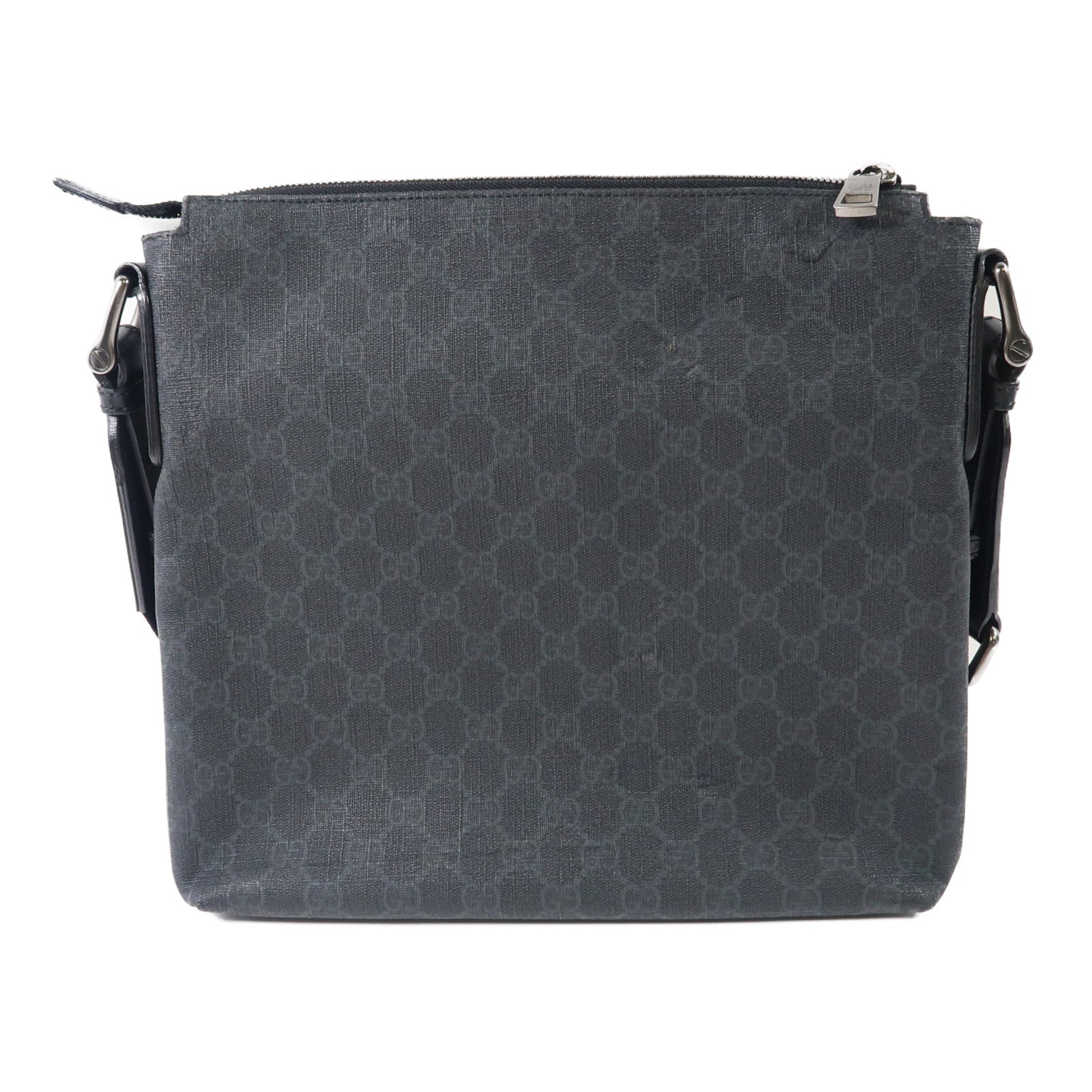 GUCCI 塗層帆布Shoulder Bag銀扣肩背袋黑色